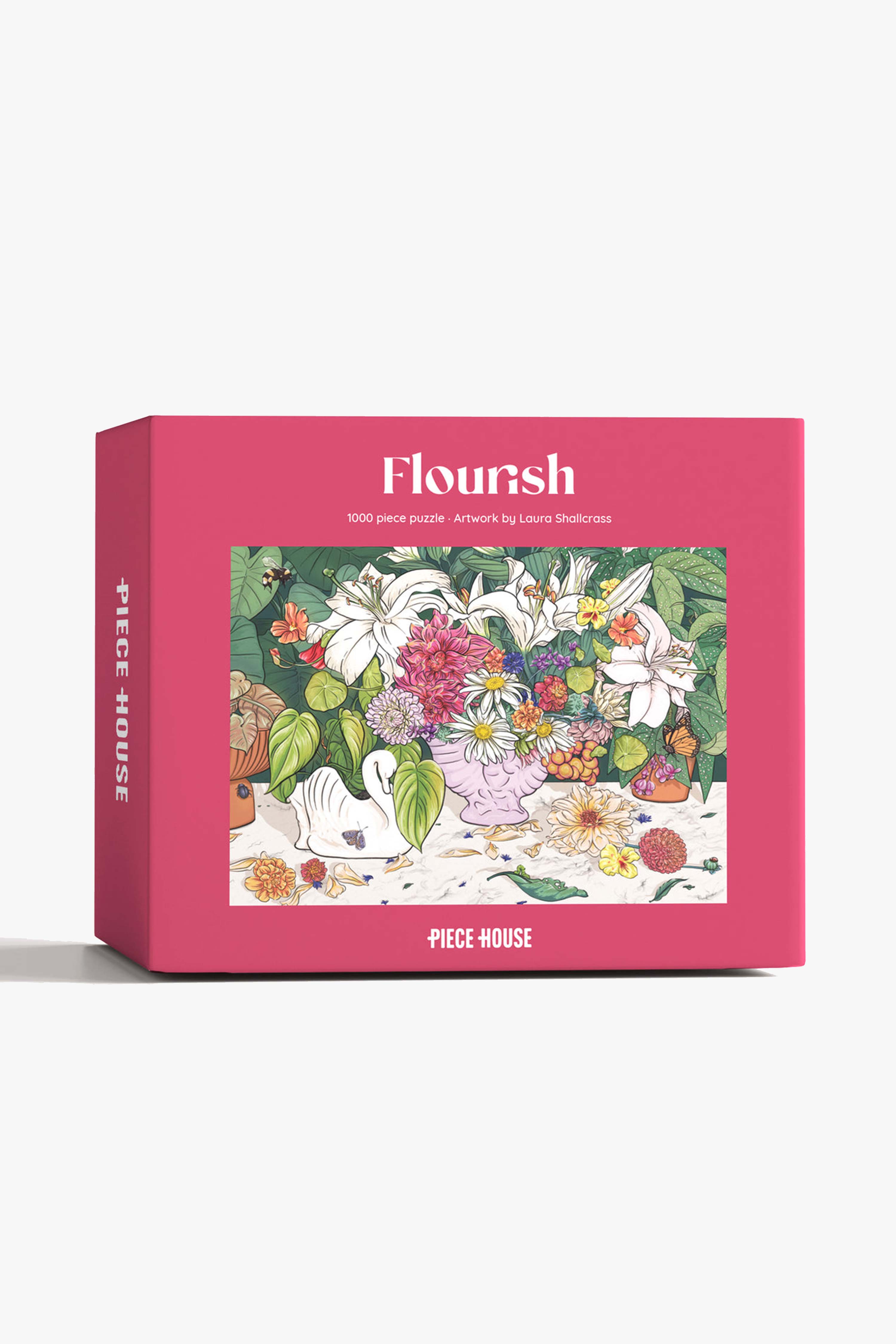 Laura Shallcrass 1000-Piece Flourish Pink Puzzle – Challenging Jigsaw for Adults, Perfect for Relaxation & Family Game Nights