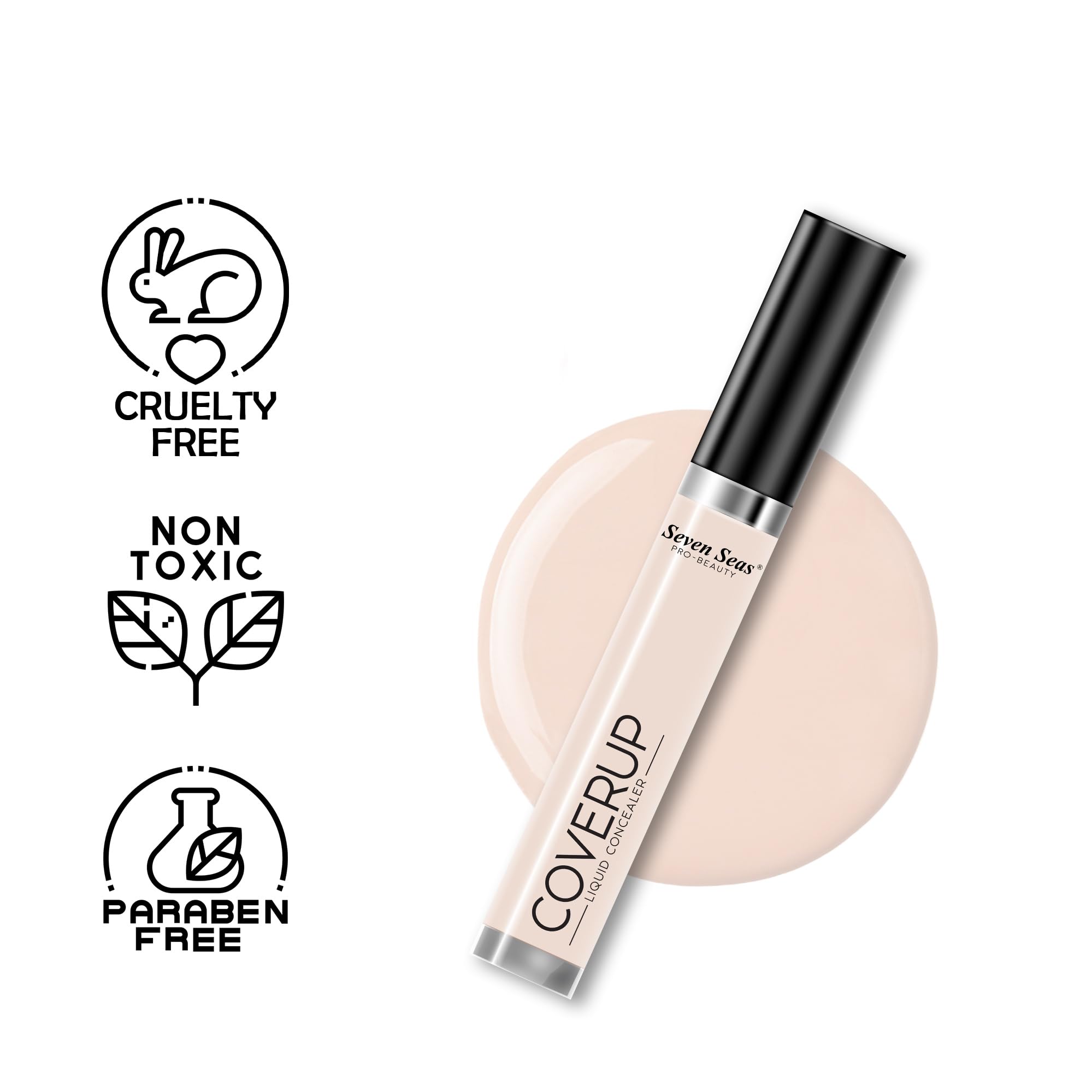 Seven Seas Oil-Free Liquid Concealer - Lightweight, Full Coverage Matte Finish Concealer for Face Makeup | Blendable Formula | Nude Shade 7ml | Perfect for Daily Wear, Contouring & Dark Circle Coverage