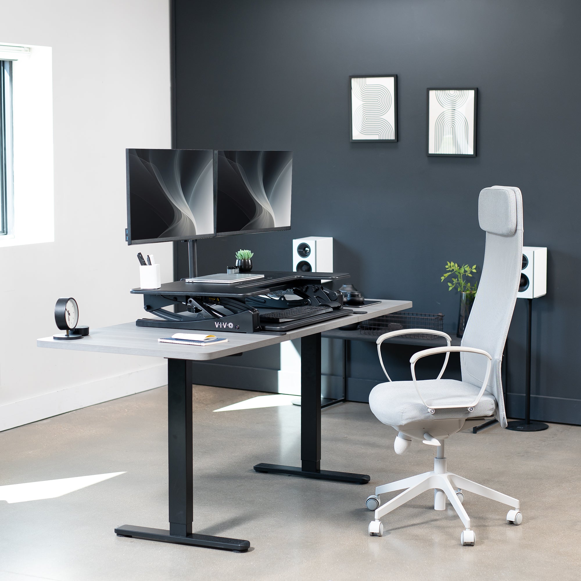 Adjustable Dual Monitor Desk Riser Stand with Ergonomic Design - Perfect for Home Office & Gaming Setup