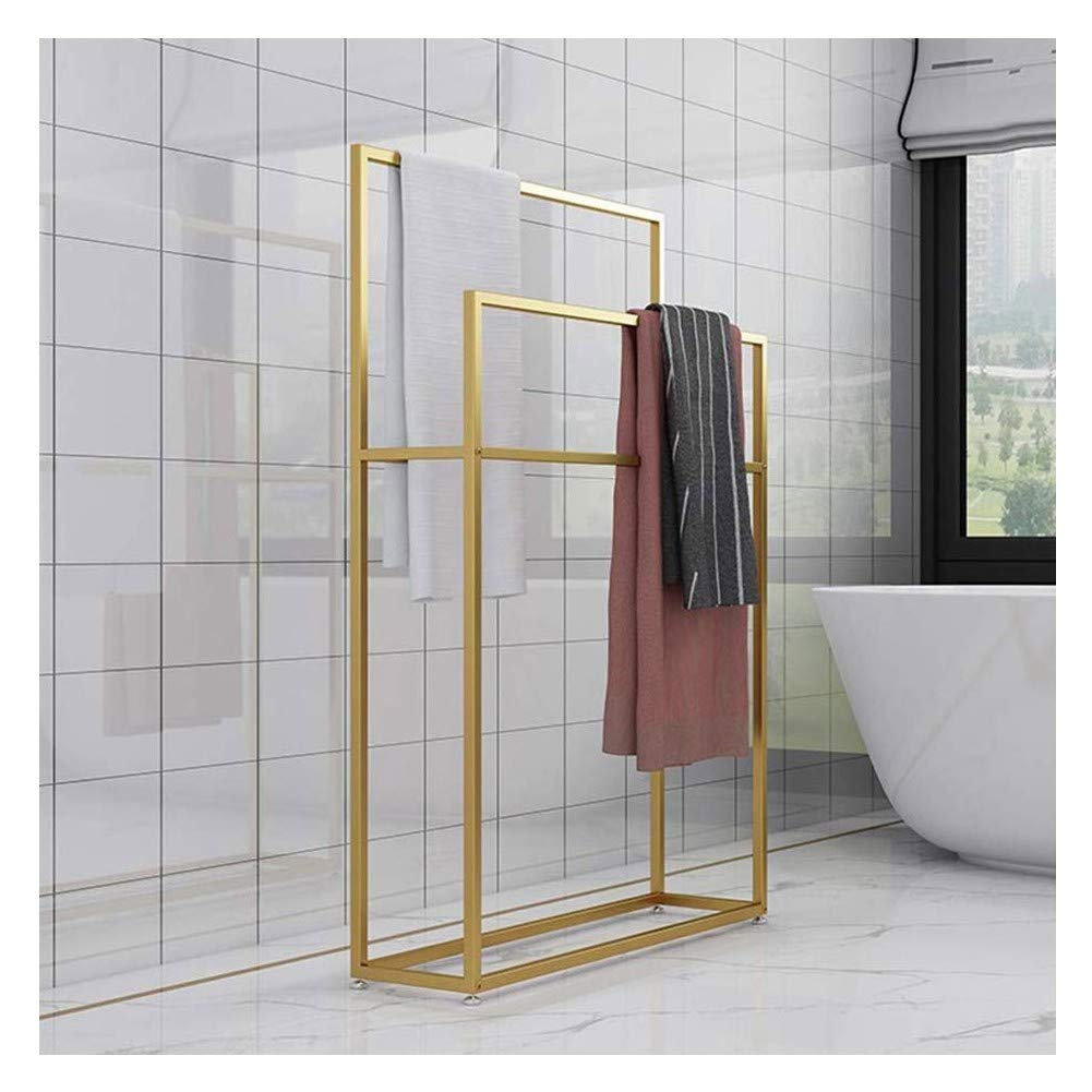 Freestanding Towel Rack for Bathroom - 2-Tier Black Metal Towel Holder Stand with Valet Organizer | Space-Saving Towel Bar for Pool, Shower & Bathtub | Perfect for Small Bathrooms, Guest Rooms & Spa Areas (85x20x110cm)