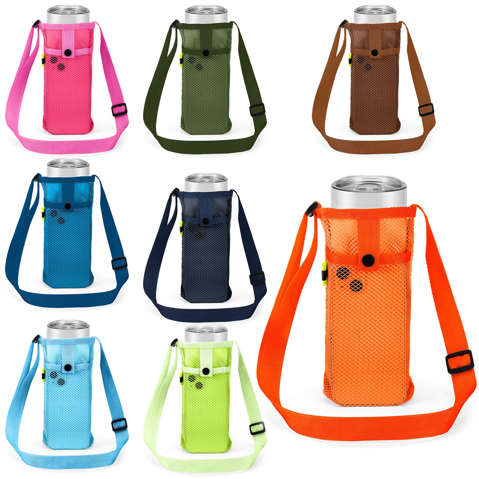 8 Pcs Water Bottle Sling Holder - Adjustable Shoulder Strap for Walking & Sports