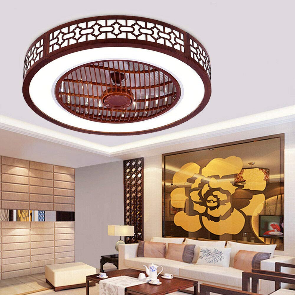 22 Inch Smart LED Ceiling Fan with Remote Control - Wood Frame Semi Flush Mount Chandelier, 3 Color Changing Lights, Invisible Blades - Perfect for Bedroom, Living Room & Nursery (Indoor Use)