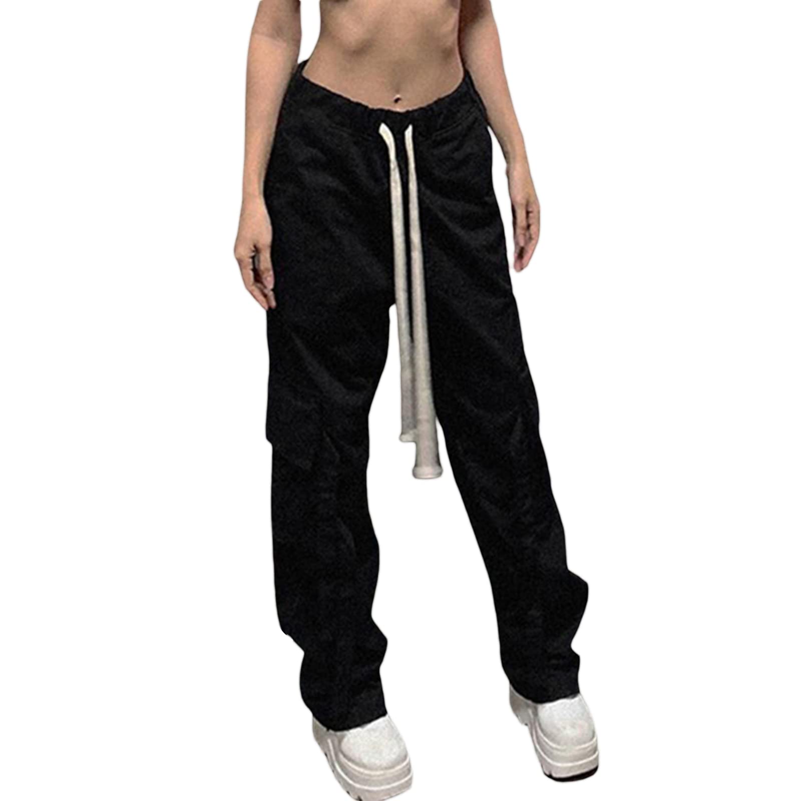 NZNDSHD Women's Baggy Cargo Pants - Low Waist Wide Leg Parachute Joggers with Drawstring | Y2K Streetwear Sweatpants for Casual Wear, Hip Hop Fashion & Outdoor Activities
