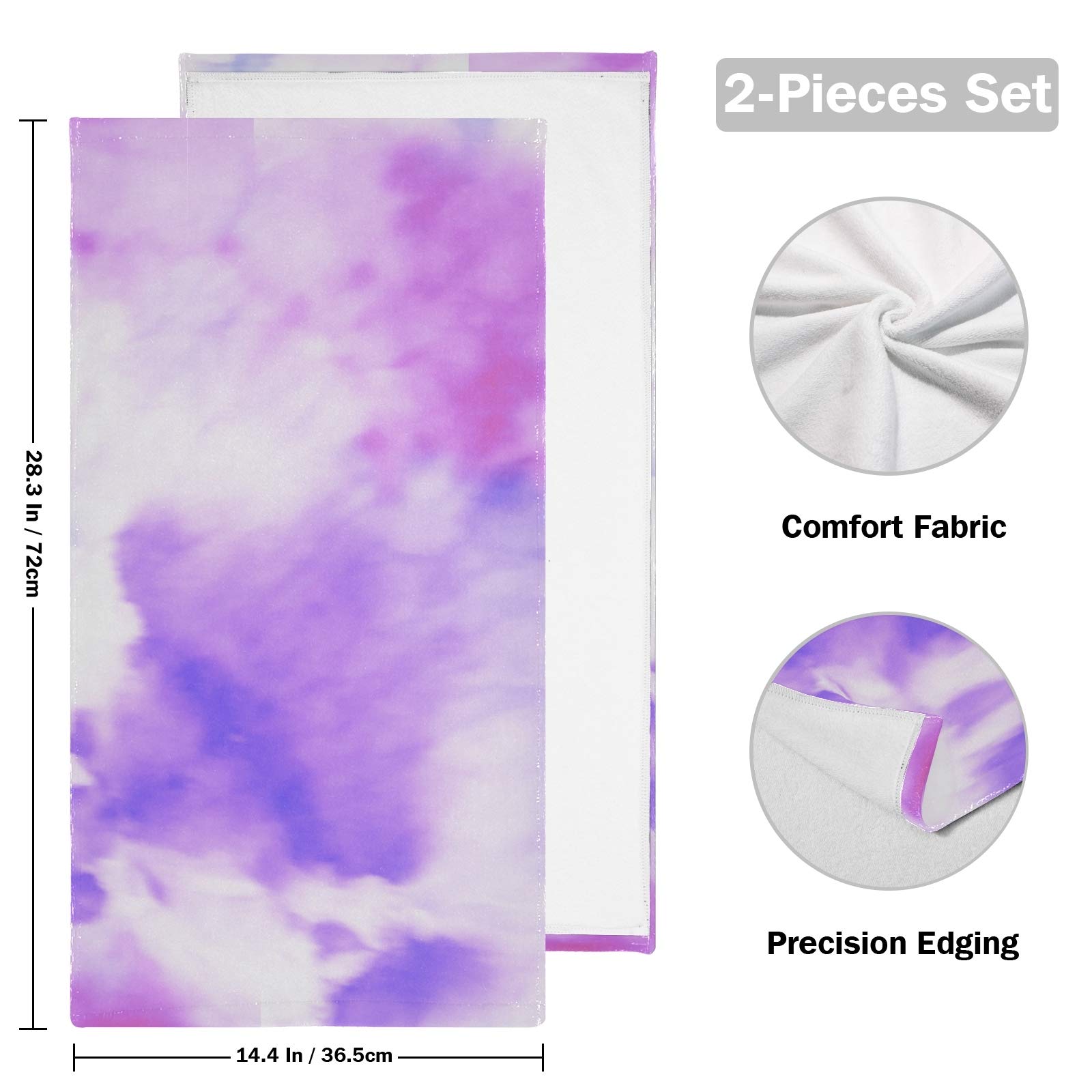 ALAZA Magenta Blue Tie Dye Hand Towel Set of 2 - Super Absorbent & Quick Drying Bath Towels for Bathroom, Kitchen, Gym, Spa - Soft Cotton Dish Towels & Washcloths for Home Decor, Hotel, Guest Use