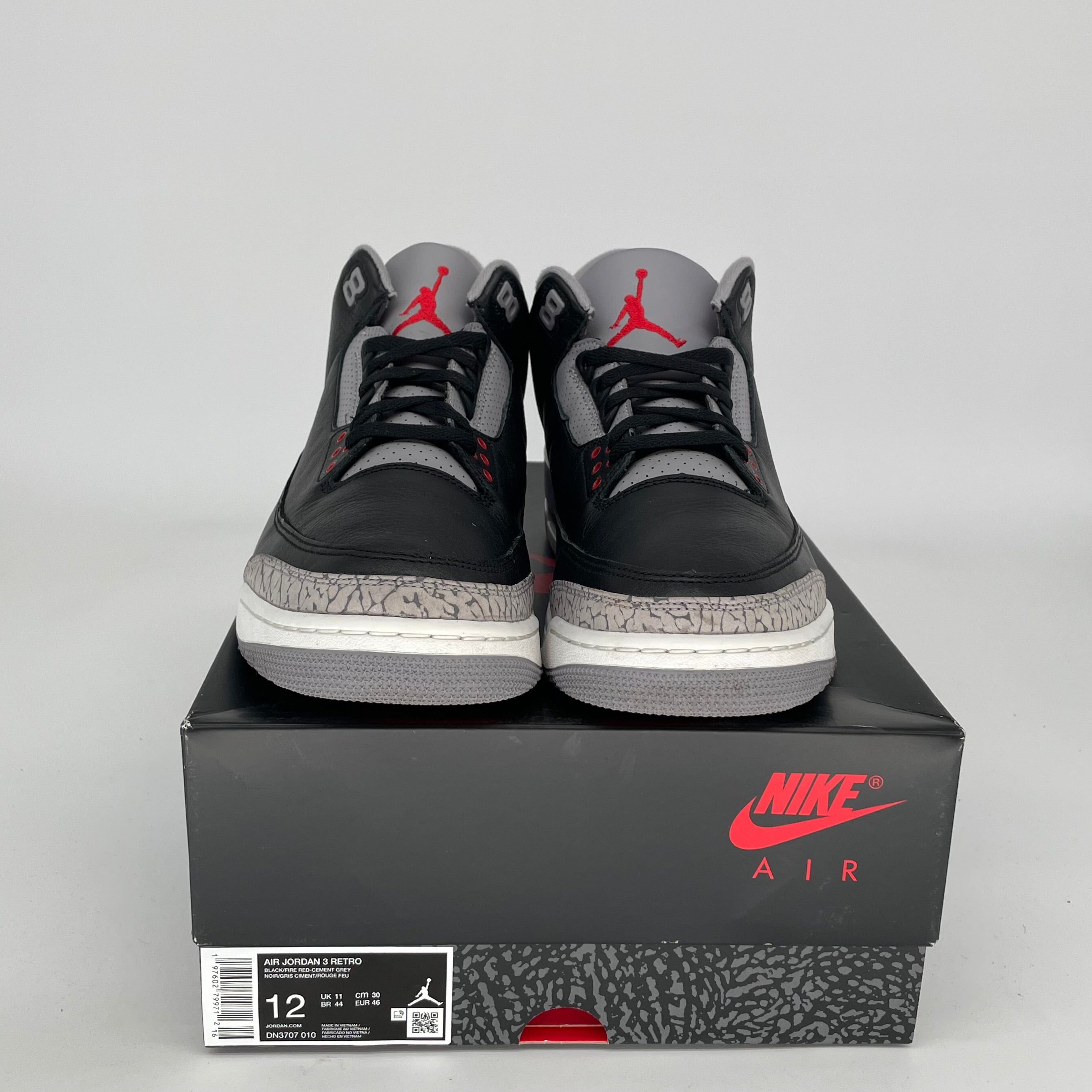Original Air Jordan 3 Retro 'Black Cement' Men's Basketball Shoes - Size 12 (DN3707-010) | Classic Sneakers for Streetwear & Basketball Performance