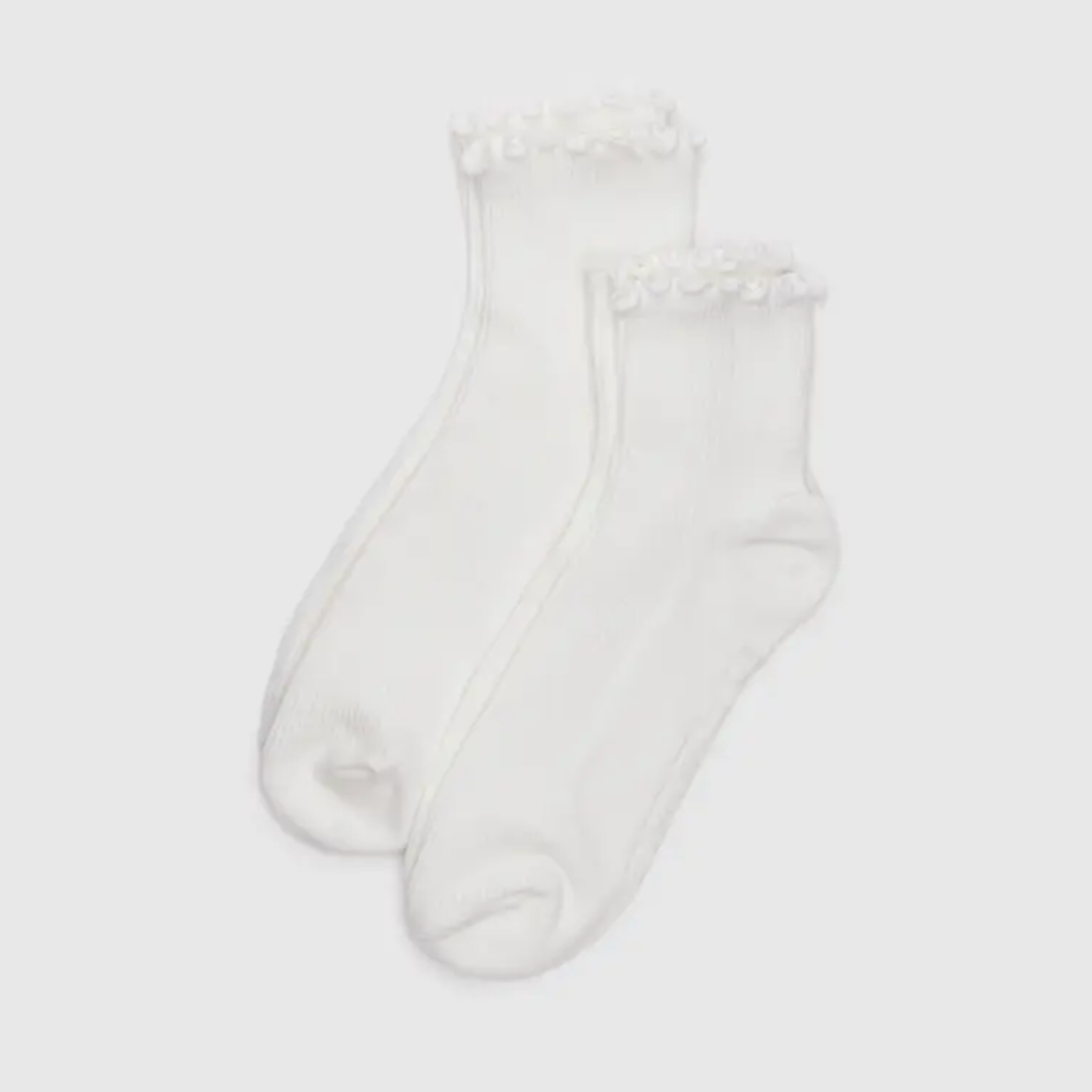 BAGGU Lettuce Edge Socks - 2 Pack White Cotton Ankle Socks for Women | Perfect for Casual Wear, Yoga & Lounge