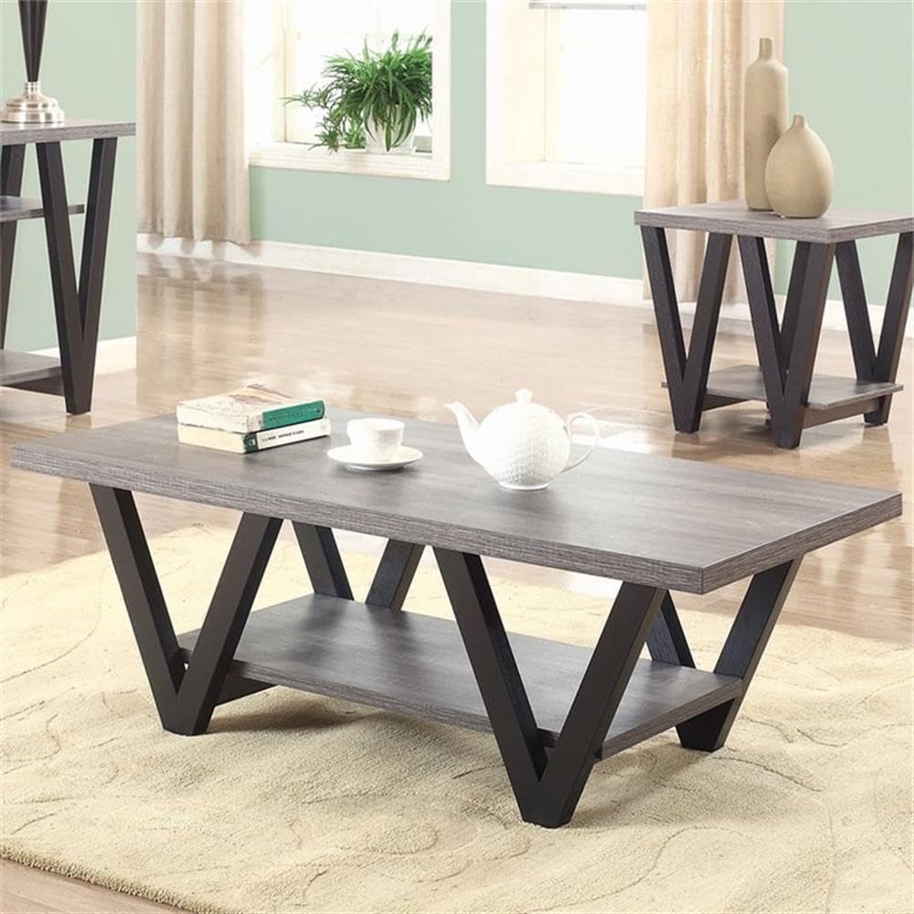 Pemberly Row V-Shaped Coffee Table - Modern Gray & Black Accent Table for Living Room | Perfect for Small Spaces, Home Decor & Stylish Furniture