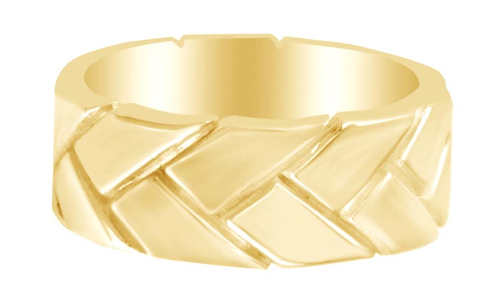 AFFY 9mm Men's Wedding Band Ring - 14k Gold Over Sterling Silver Woven Design for Grooms, Anniversaries & Special Occasions