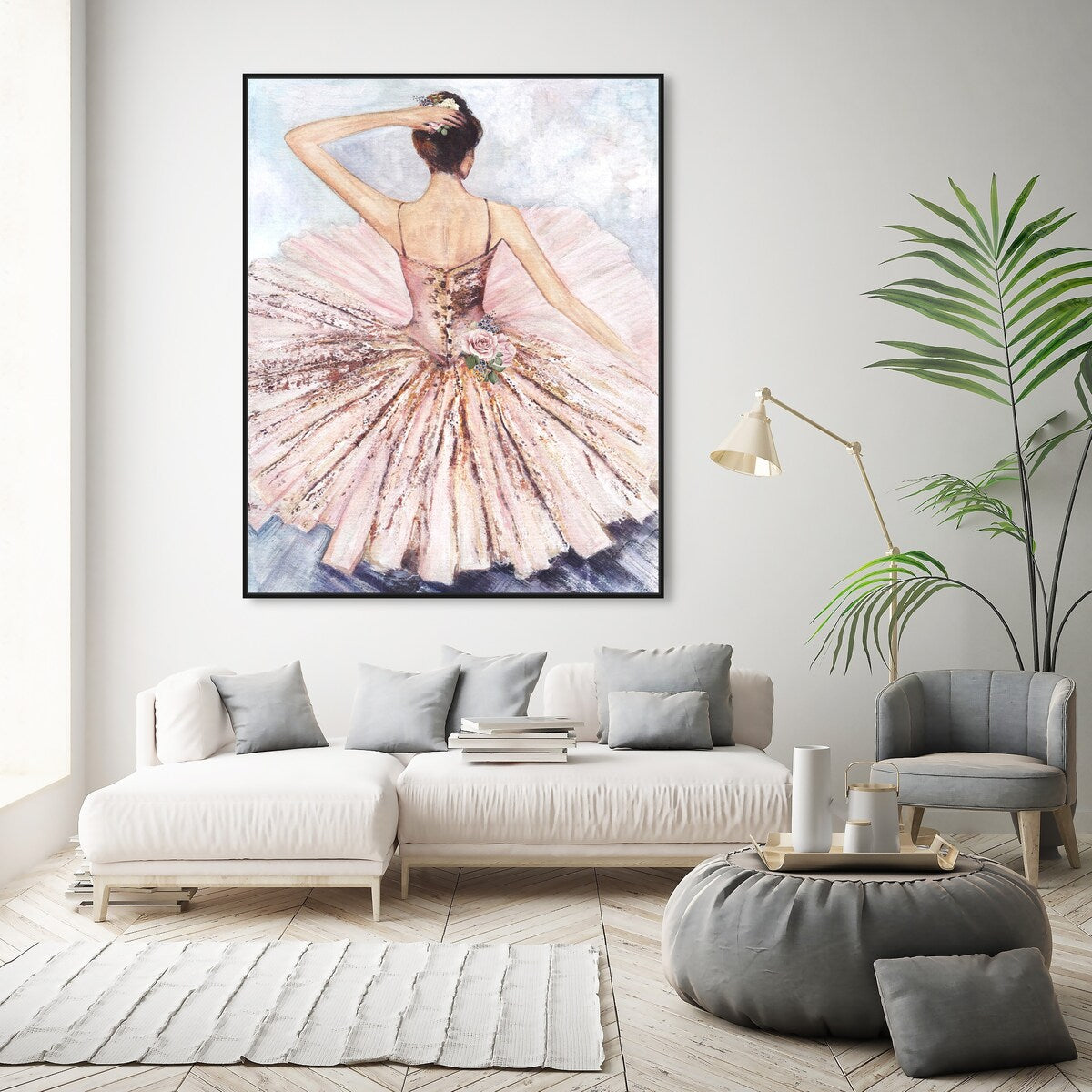 Ballet Dancer Tutu Glam Pink Framed Canvas Wall Art Print - Elegant Roses Inspired by Ballet - Perfect for Living Room, Bedroom & Dance Studio Decor