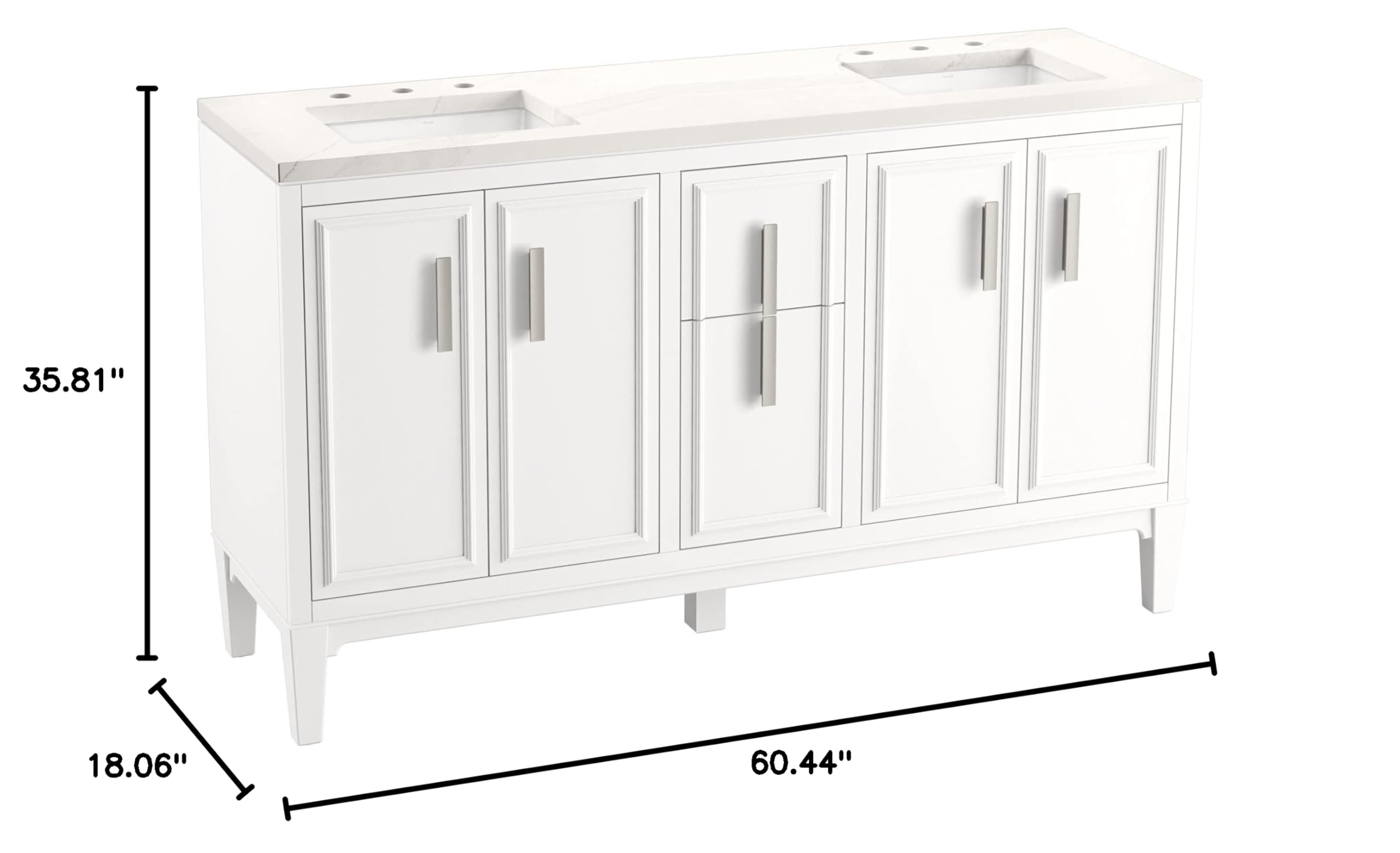 KOHLER Southerk 60-inch Bathroom Vanity Set with Sink & Mirror - Modern Double Sink Bathroom Vanity for Master Bath & Guest Bath Remodel