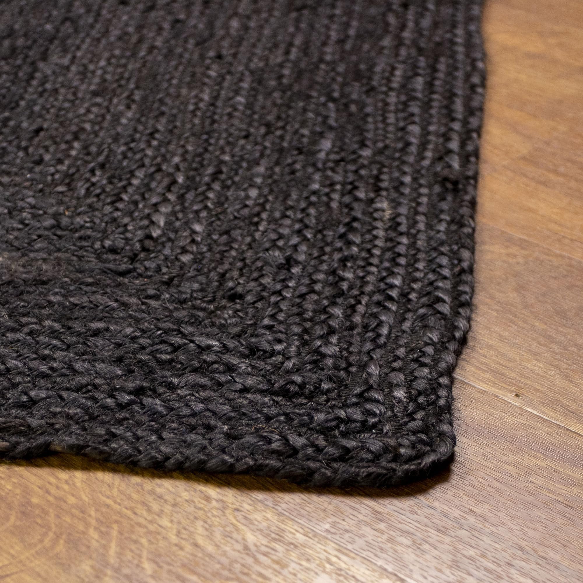 Handwoven Jute Braided Area Rug - Reversible Natural Fiber Farmhouse Rug - Eco-Friendly Living Room, Kitchen & Entryway Decor - Black Rectangle 2'x3' - Perfect for Boho, Rustic & Coastal Home Styles