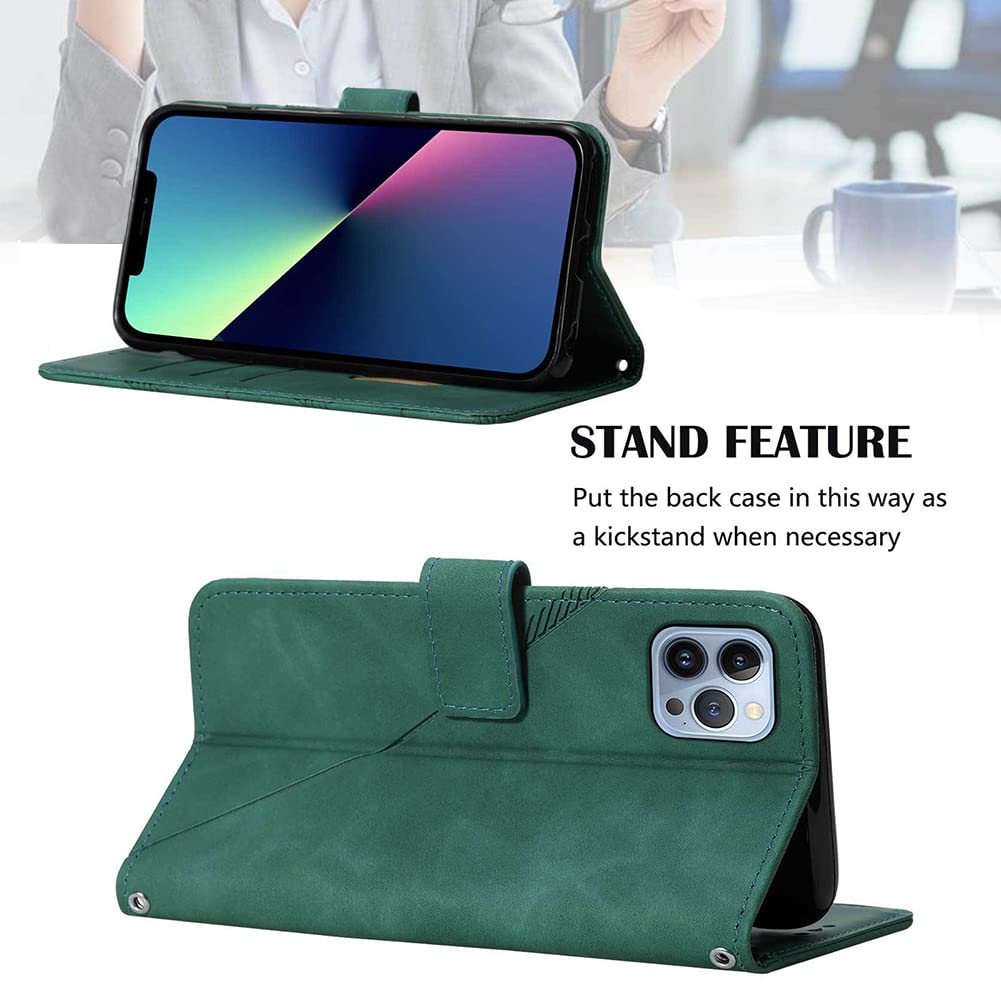 Leather Magnetic Flip Wallet Case for Apple iPhone 7/8/SE 2020 - PU Shockproof Protective Cover with Credit Card Holder, Wrist Strap & Kickstand | Business & Everyday Use (Green)