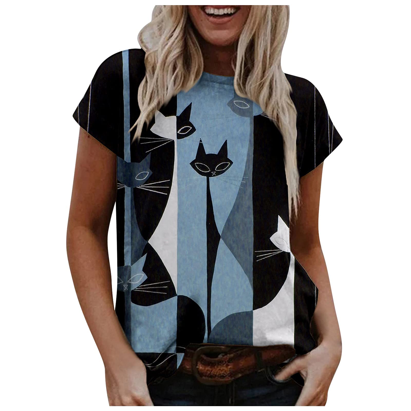 **Plus Size Women's Summer Short Sleeve Casual Tunic Top - Loose Fit Graphic Tee for Everyday Wear - Perfect for Beach, Travel & Relaxation**