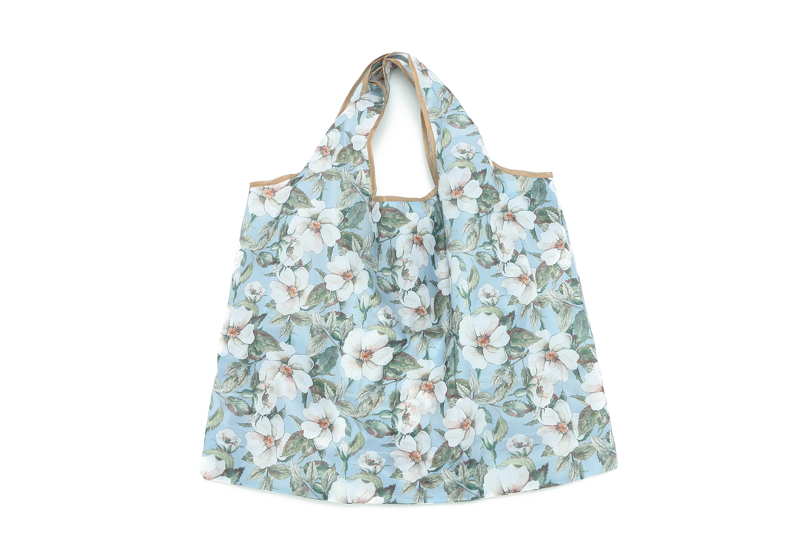 Foldable Tote Bag for Women - Jackie Hibiscus Print in White & Blue - Perfect for Shopping, Beach, Travel, and Daily Use