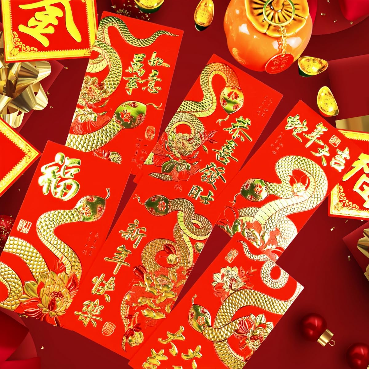 2025 Chinese New Year Red Envelopes - 48pcs Snake Year Lucky Money Pockets with Embossed Foil Design | Hong Bao for Lunar New Year, Weddings & Celebrations | Perfect for Gifting, Decorations & Spring Festival Traditions