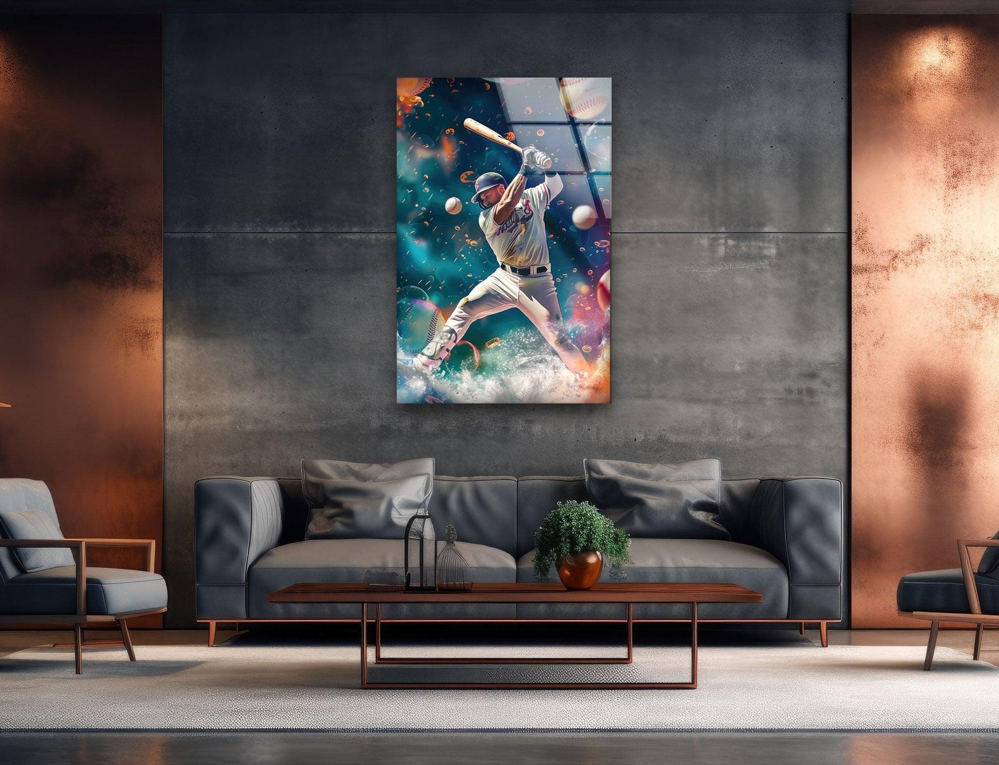 Baseball Player Glass Wall Art - Handmade Sports Decor for Home & Office - Perfect for Man Cave, Game Room, or Sports Bar