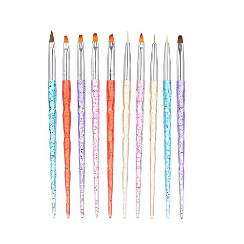 10pcs Acrylic Nail Brush Kit - Professional Nail Art Tips & UV Gel Builder Brushes for Nail Design, Painting & Manicure - Perfect for Salon, Home DIY & Professional Nail Artists