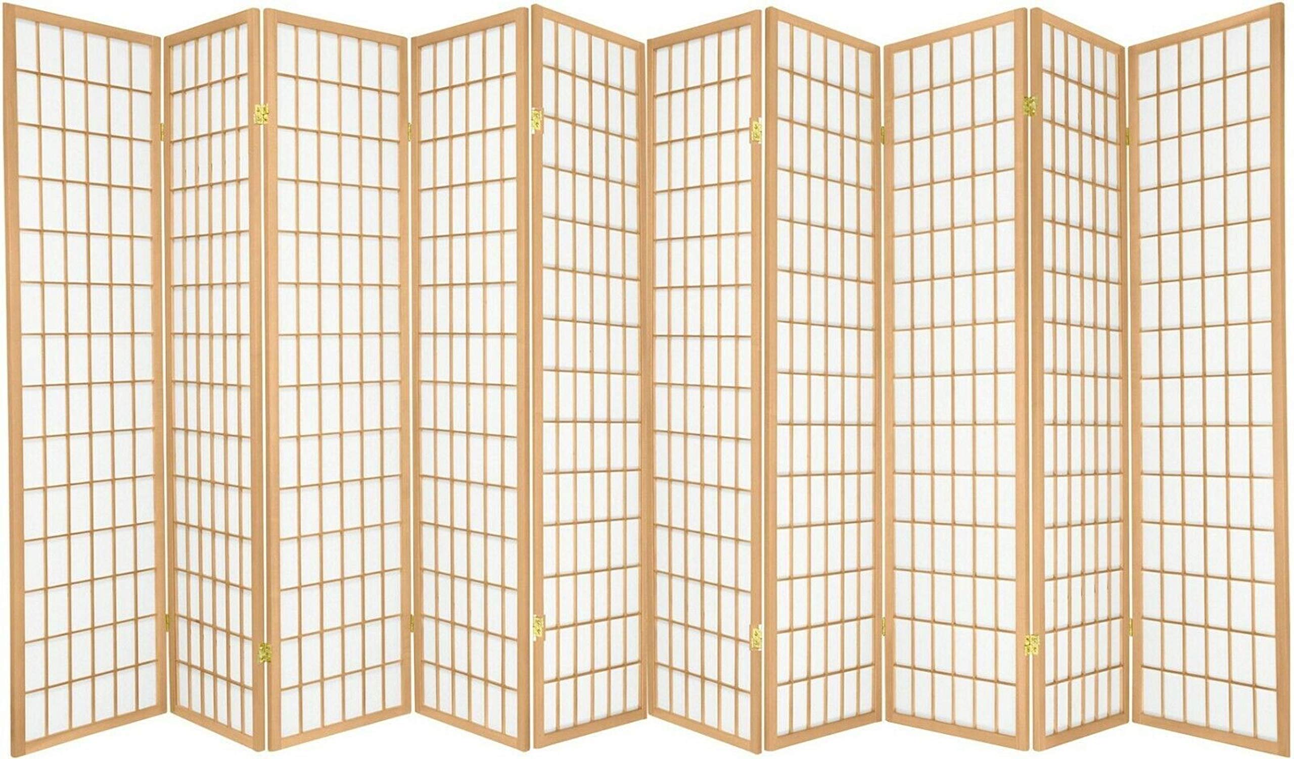 8-Panel Room Divider Privacy Screen - 6ft Tall Shoji Style Partition in Natural Color - Perfect for Home Office, Bedroom Separation, and Indoor/Outdoor Space Division