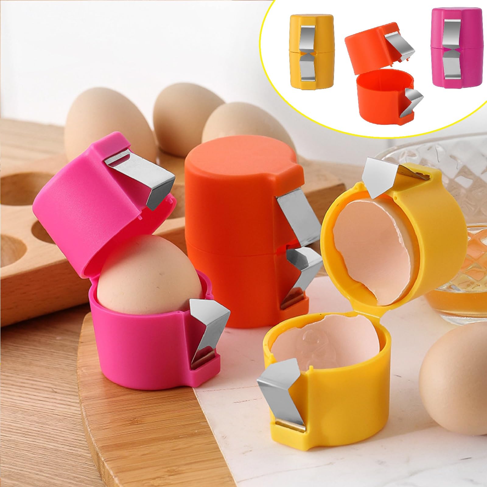 Premium Egg Shell Opener & Cracker Tool - Easy Raw & Hard Boiled Egg Opener - Safe Kitchen Gadget for Perfect Eggs (2-Piece Set A+C) - Ideal for Breakfast, Baking & Meal Prep