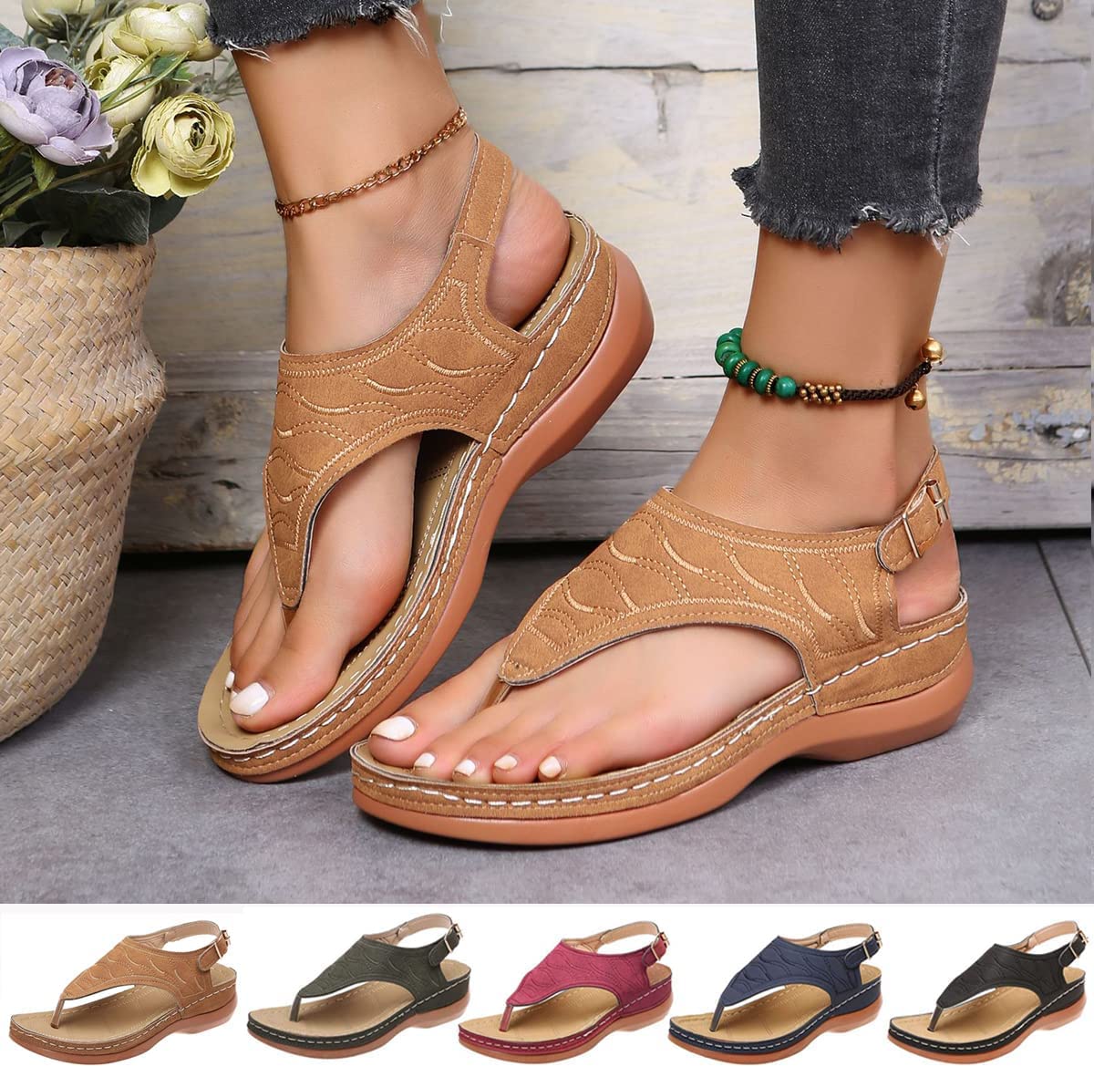 Lisgai Women's Orthopedic Sandals with Arch Support - Adjustable Thong Flip Flops for Plantar Fasciitis & Flat Feet Relief - Comfortable Orthotic Sandals for Walking, Travel & Everyday Wear