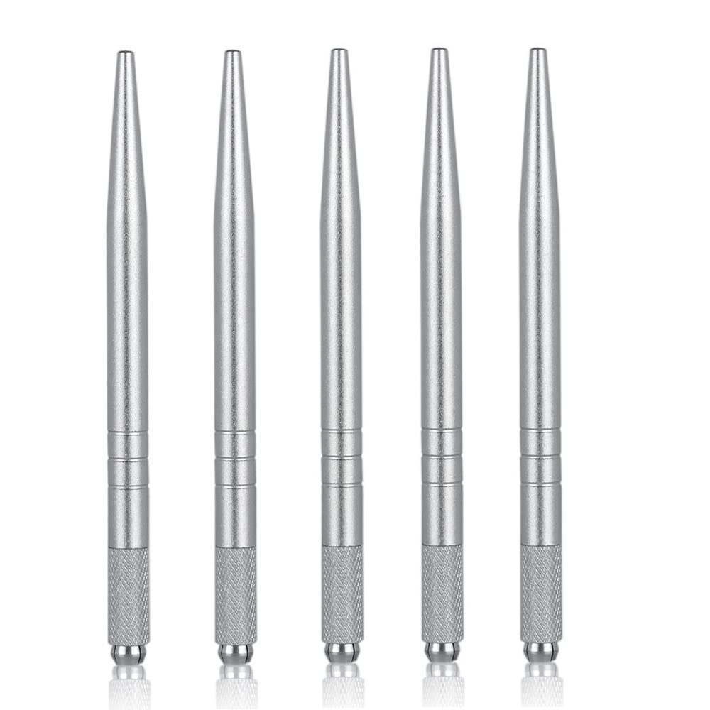 Pinkiou Professional Microblading Kit - 5-Piece Silver Hair Stroke Eyebrow Tattoo Pen Set with Holder | Microblading Tools for Permanent Makeup & Eyebrow Enhancement | Perfect for Salon Professionals & Home Use