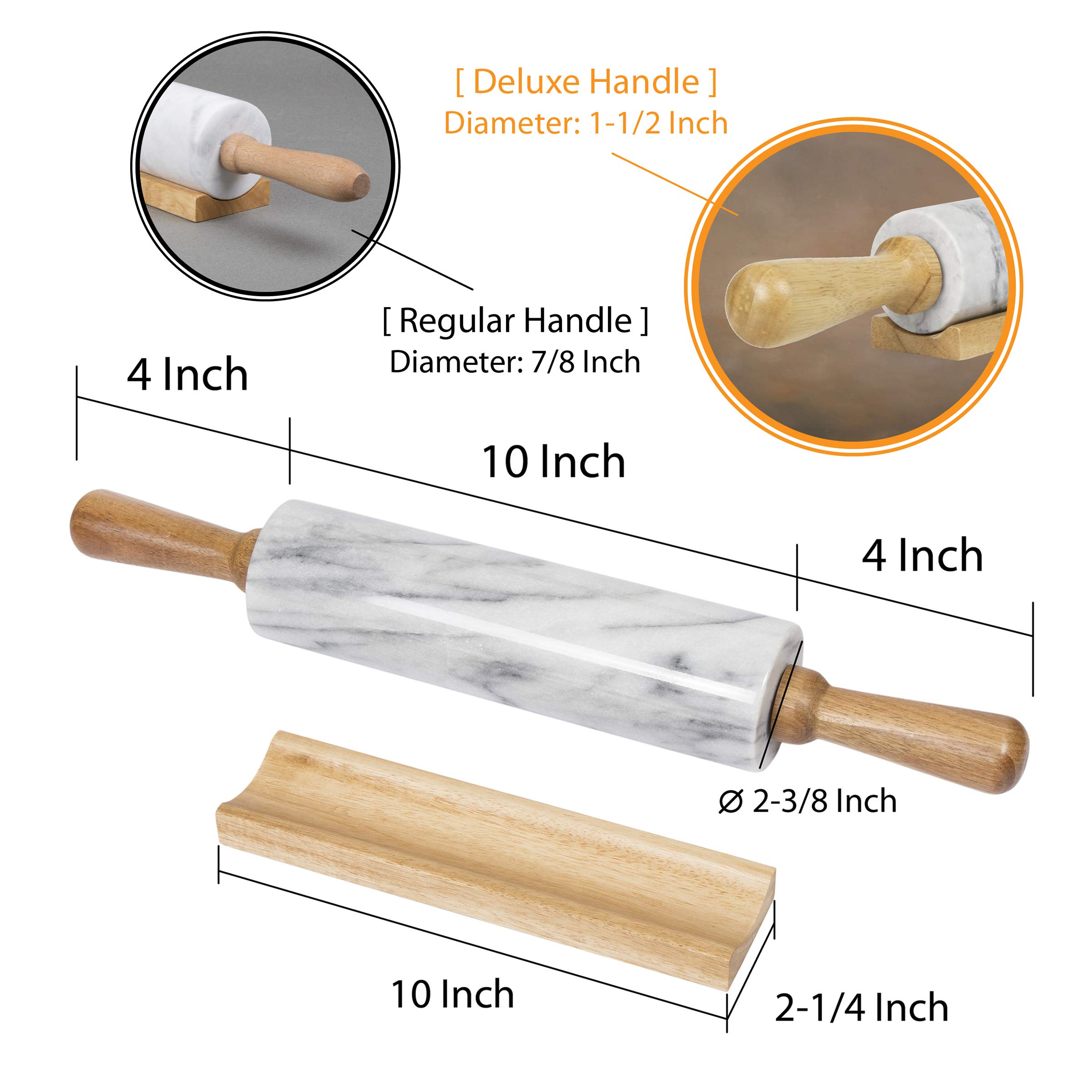 Premium Natural Marble Rolling Pin with Wooden Handles - Heavy Duty Non-Stick Baking Tool for Dough, Pastry, Pizza - 2.3