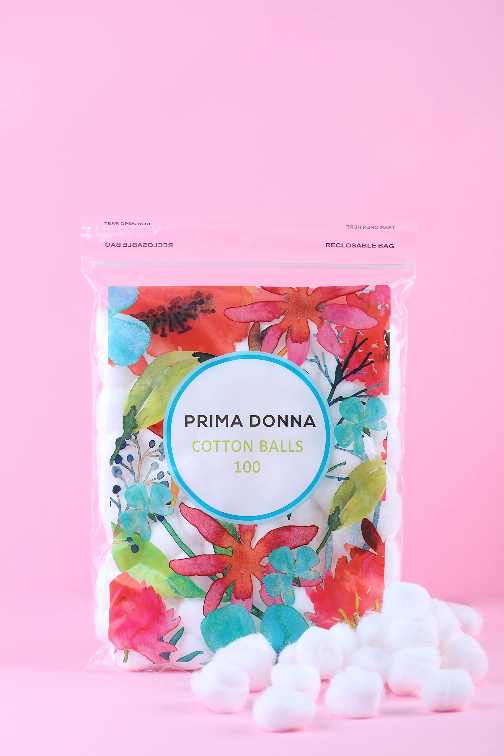 Prima Donna 100% Pure Cotton Balls - Soft & Highly Absorbent for Makeup Removal, Nail Polish, Medical Use - 100 Count (1 Pack) | Gentle for Face & Eyes, Ideal for Skincare & First Aid