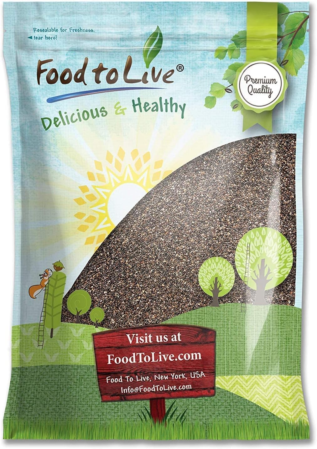 Food to Live - Organic Black Chia Seeds, 15 Pounds Bulk (Whole, Sproutable) - Vegan, Keto, Kosher, Sirtfood Diet Friendly - High in Omega-3, Fiber & Protein - Perfect for Chia Pudding, Smoothies, Oatmeal, Baking & Weight Loss