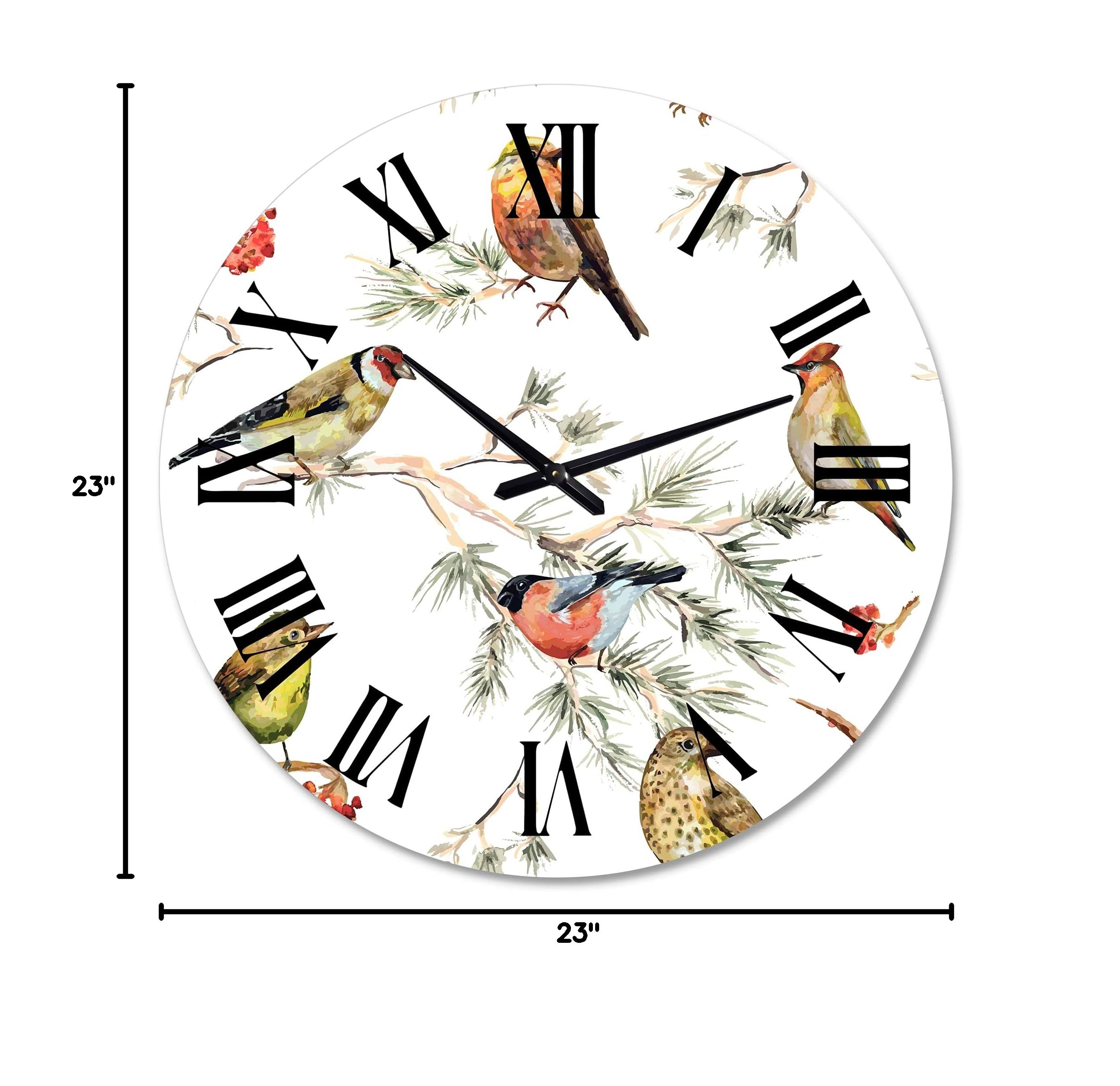 DesignQ Traditional Wall Clock 'Forest Birds On Branches' - Large Decorative Wall Clock with Animal Theme for Living Room, Bedroom & Office - Perfect Home Décor Gift for Nature Lovers