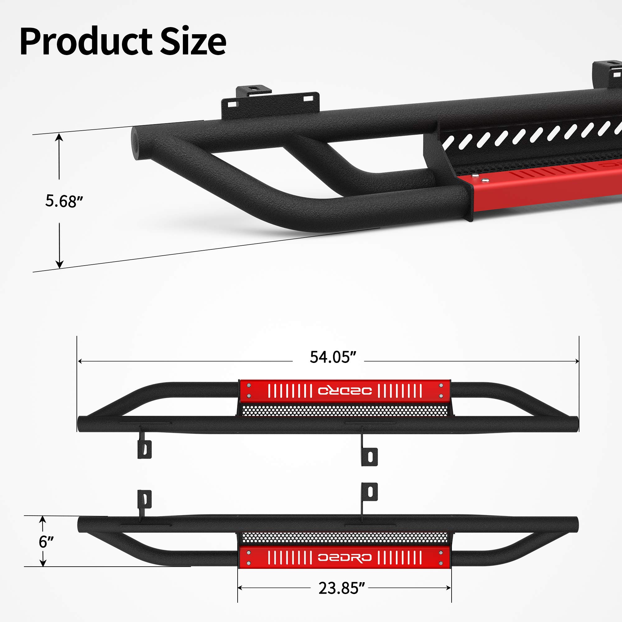 OEDRO 6 Inch Running Boards for 2007-2018 Jeep Wrangler JK 2 Door - Steel Drop Side Steps with Red Paintable Step Plates | Heavy Duty Nerf Bars for Off-Road Adventure & Daily Driving | Perfect for Trail Riding, Camping & Urban Commuting