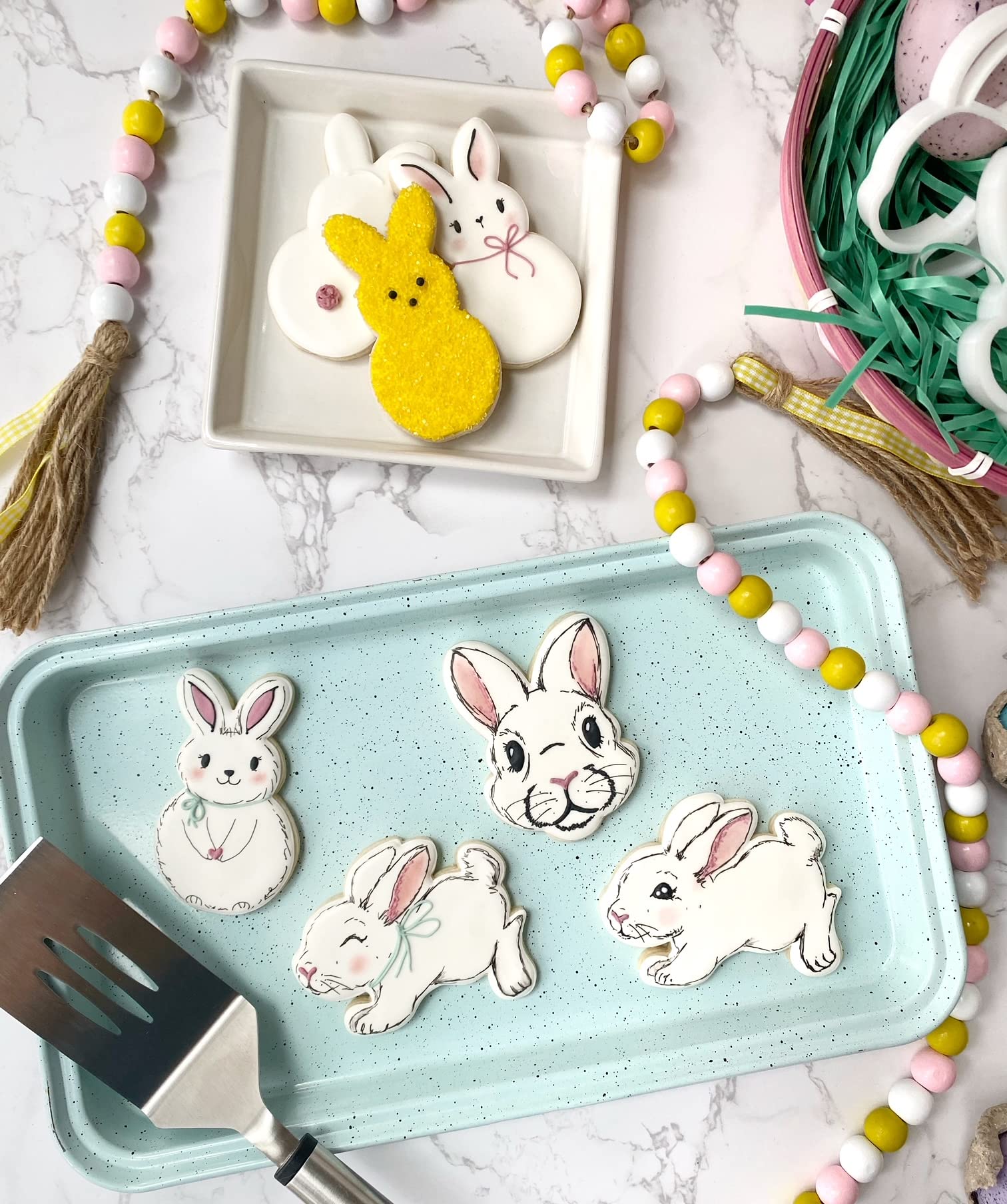 Easter Bunny Cookie Cutters Set - 3 Pack Rabbit Head, Hopping Side View & Peep Body Cookie Cutters for Baking, DIY Crafts & Easter Decorations