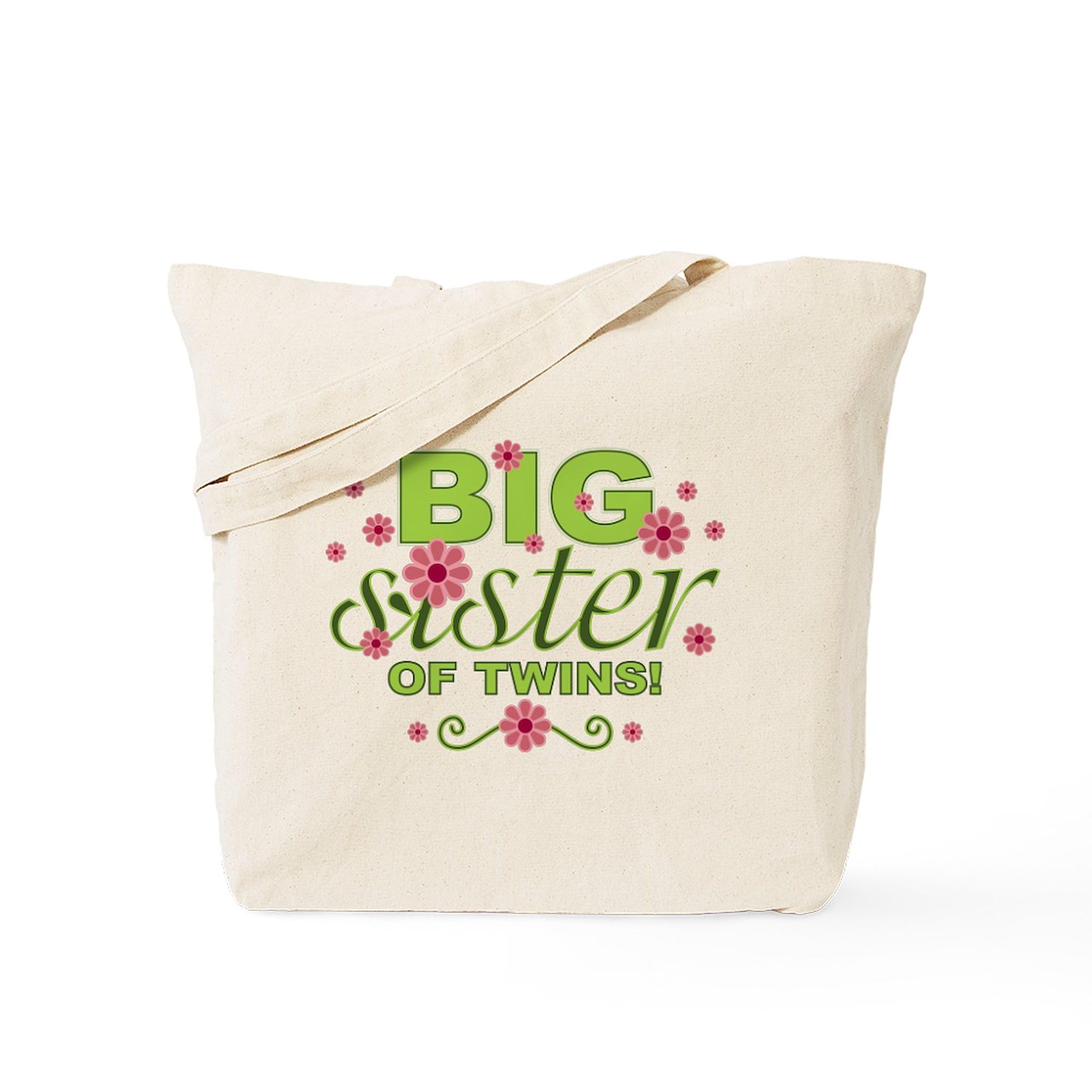 Big Sister of Twins Tote Bag - Natural Canvas Reusable Shopping Bag for Twins Sisters | Perfect for Grocery Shopping, Beach Trips & School