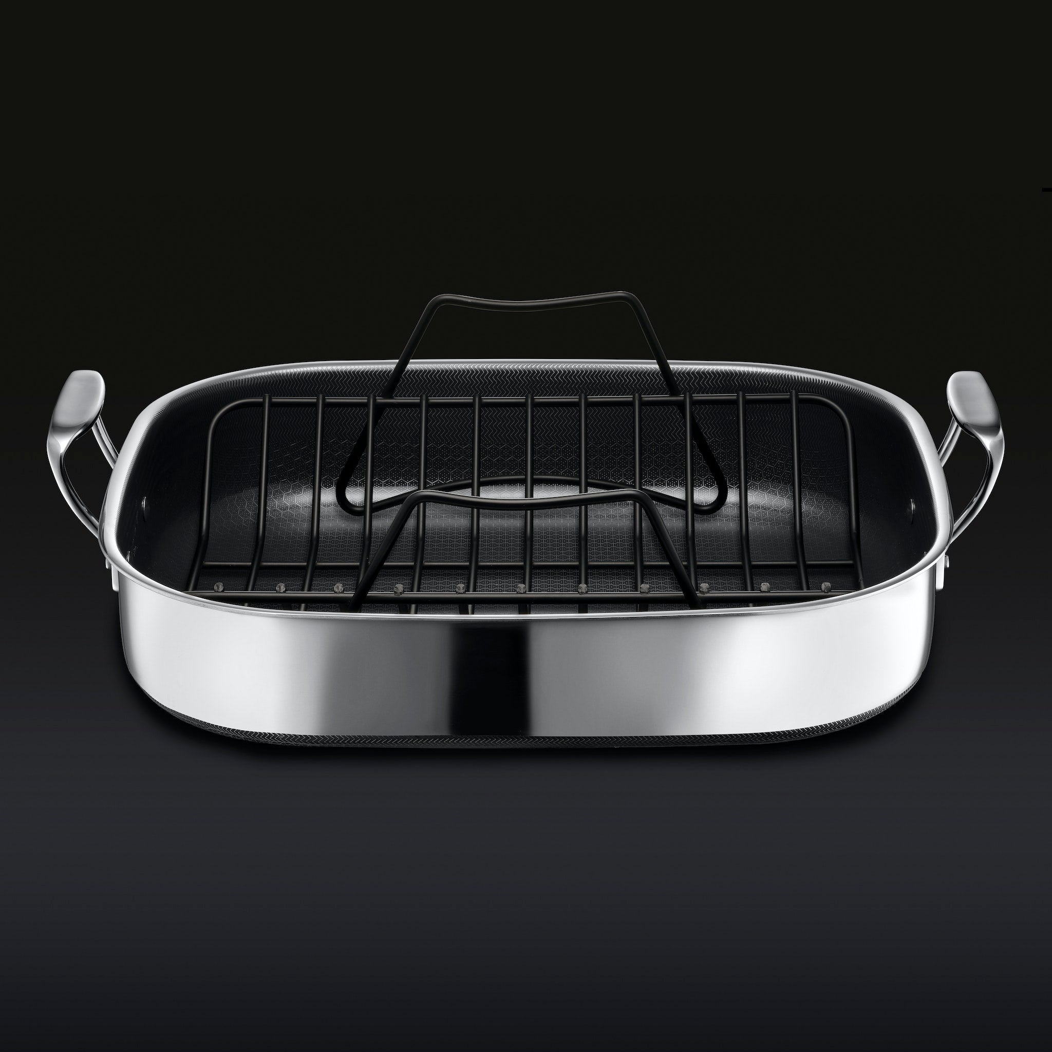 HexClad Hybrid Stainless Steel Roasting Pan with Nonstick Coating - Oven Safe, Dishwasher Safe - Perfect for Roasting Turkey, Chicken, and Vegetables for Holidays & Family Dinners