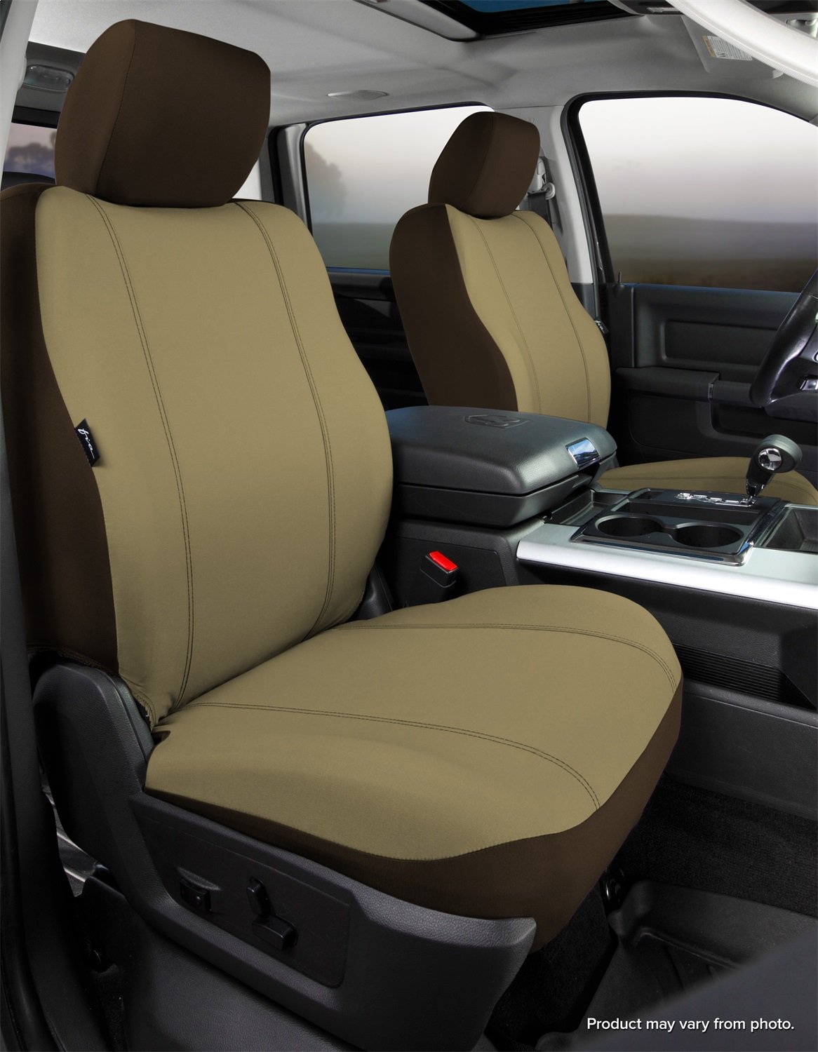 Fia SP89-52TAUPE Custom Seat Cover - Poly-Cotton Blend, Taupe Color, Front Bucket Seat Protector with Adjustable Headrests & Side Airbag Compatibility (Driver Side Armrest) | Perfect for Cars, Trucks & SUVs - Protects Seats from Spills, Pets & Wear