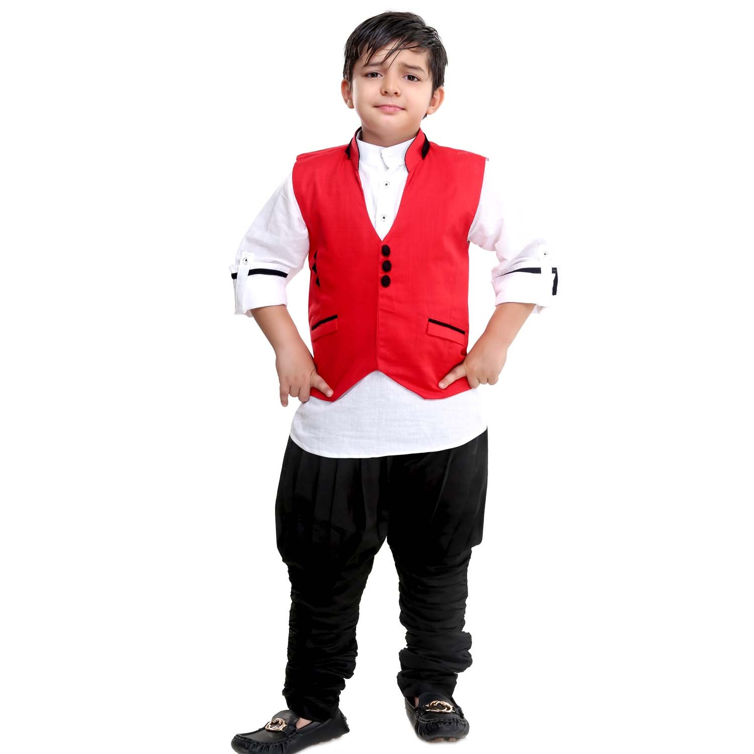 Bad Boys Red Jacket with Kurta & Polo Pants - Stylish Men's Ethnic Outfit for Weddings, Festivals & Special Occasions