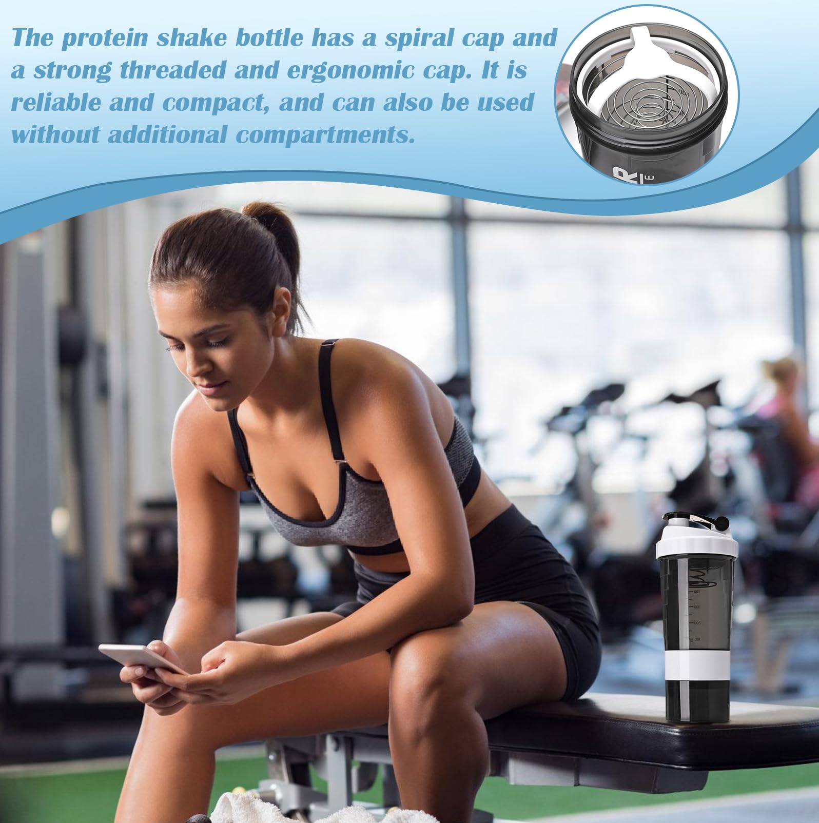 BAIFULAI 500ml Protein Shaker Bottle with Powder Compartment & 3 Tablet Organizer - Leak Proof, BPA Free Fitness Shaker Cup for Gym, Workout & Post Exercise Recovery - Perfect for Protein Shakes, Pre-Workout & Supplements (White)