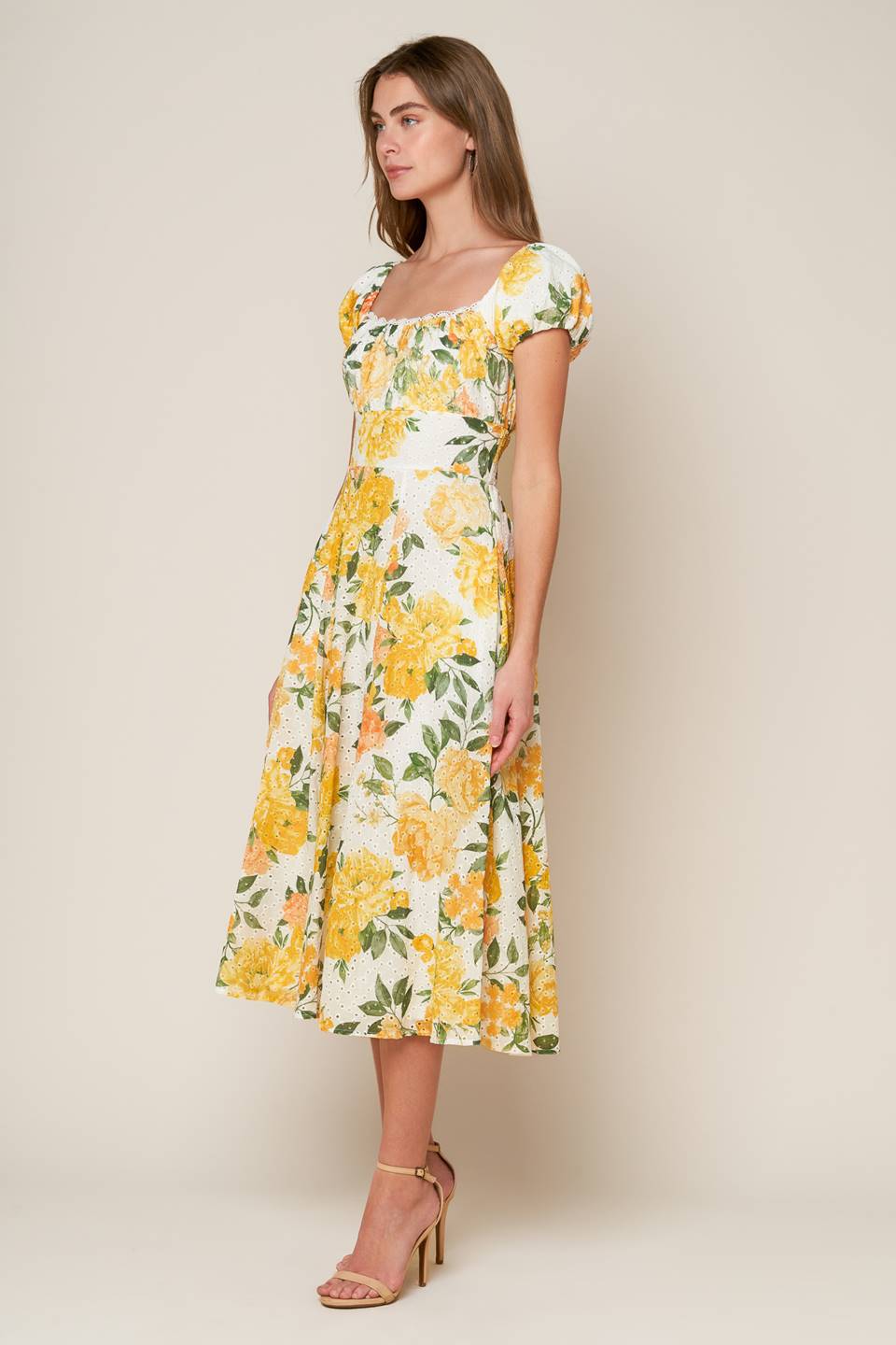 Garden of Dreams Yellow Eyelet Midi Dress - Perfect for Summer Weddings, Beach Vacations & Casual Outings