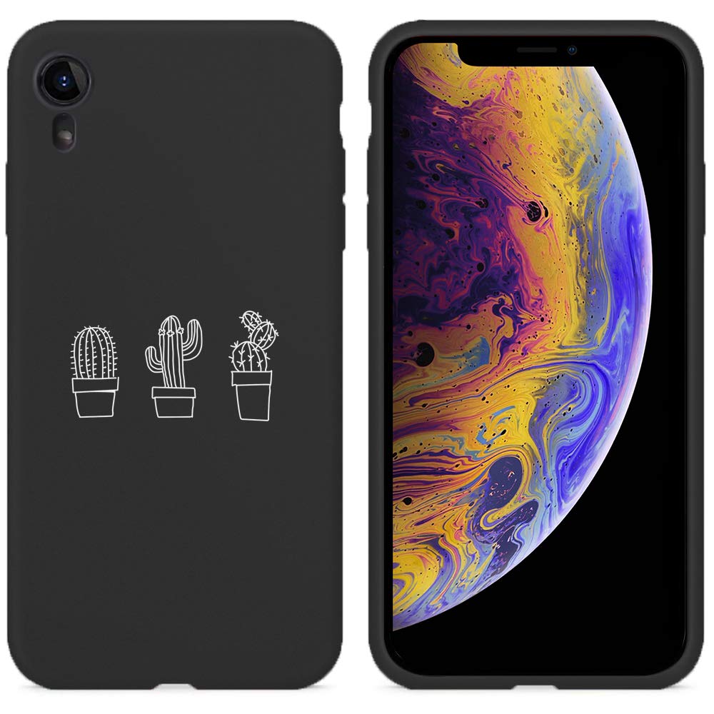 Idocolors Cute Cactus Phone Case for iPhone 6 Plus/6S Plus - Soft Flexible Silicone Bumper Cover with Anti-Fall Shockproof Protection (Girly & Boys Black Design) - Perfect for School, Work & Outdoor Activities