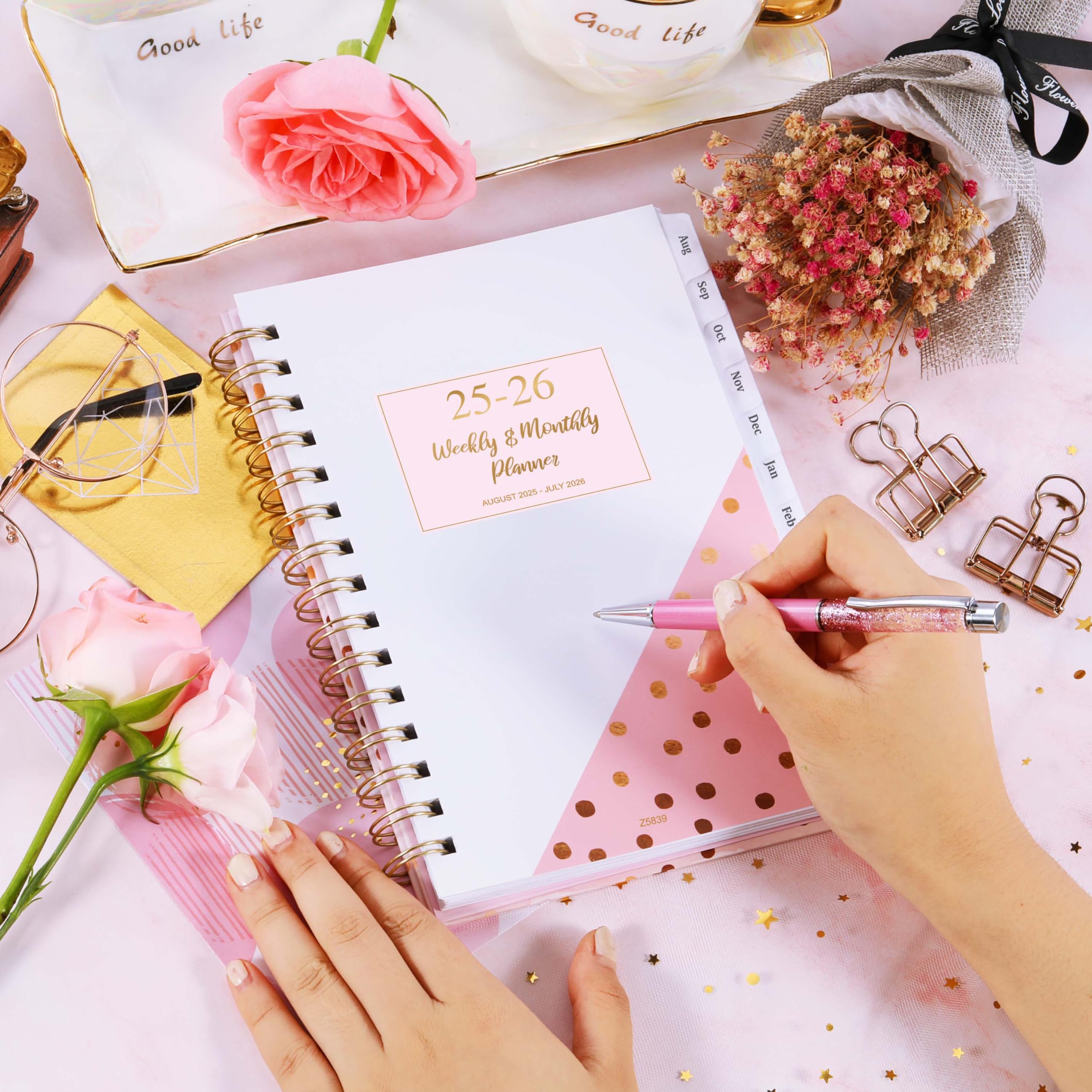 2025-2026 Academic Planner - A5 Weekly Diary from August 2025 to July 2026, 21.5 x 15.5 x 1.5 cm, Pink Cover | Perfect for Students, Teachers & Office Professionals