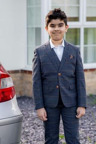 Marc Darcy Boys' Jenson Marine Navy Check 3-Piece Suit | Formal Kids Suit for Weddings, Parties & Special Occasions