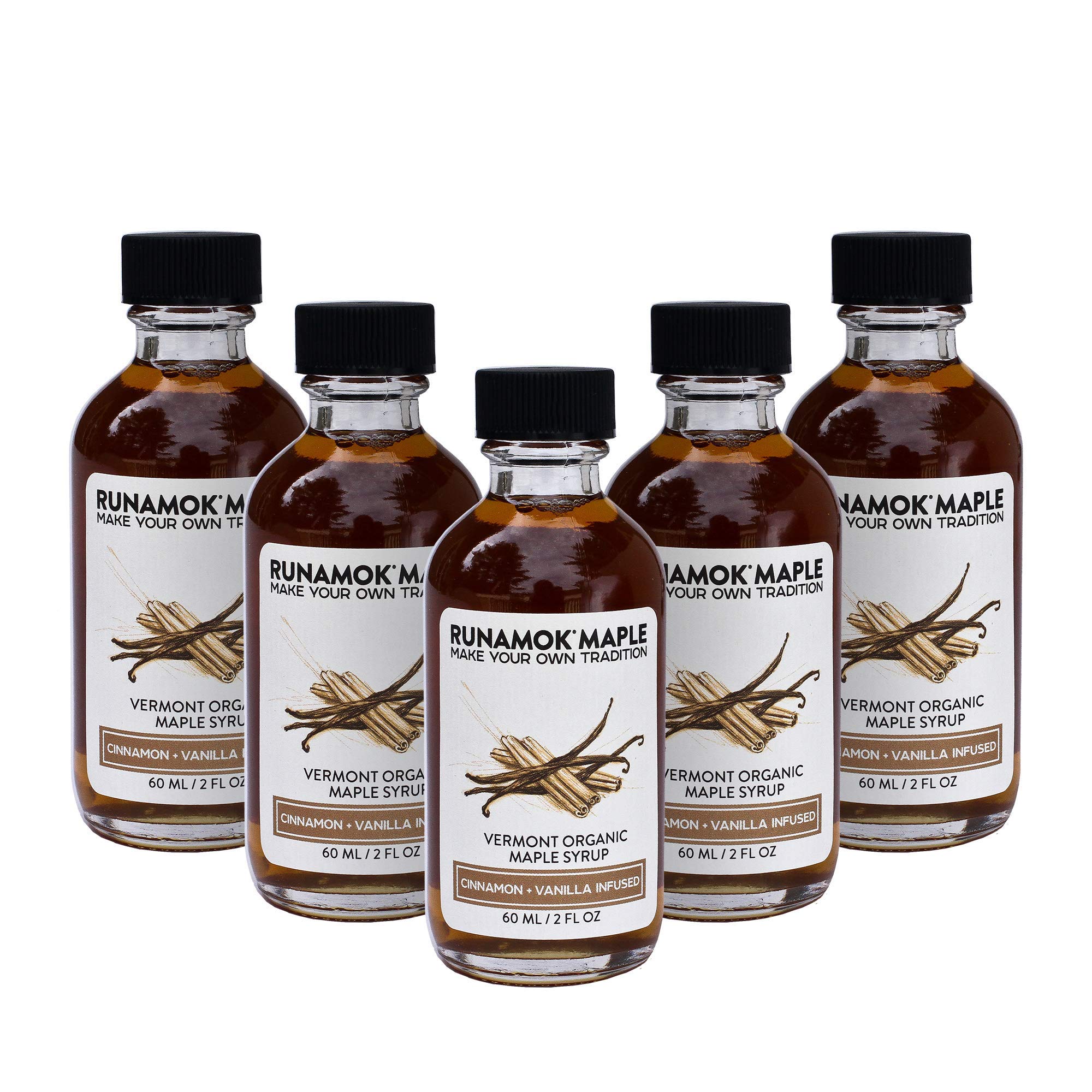 Premium Cinnamon Vanilla Infused Maple Syrup Mini Bottles - 24 Pack (2 Fl Oz/60ml Each) | Real Maple Syrup Samplers | Perfect for Wedding Favors, Stocking Stuffers & Breakfast Gifts | Gourmet Pancake, Waffle & Dessert Topping
