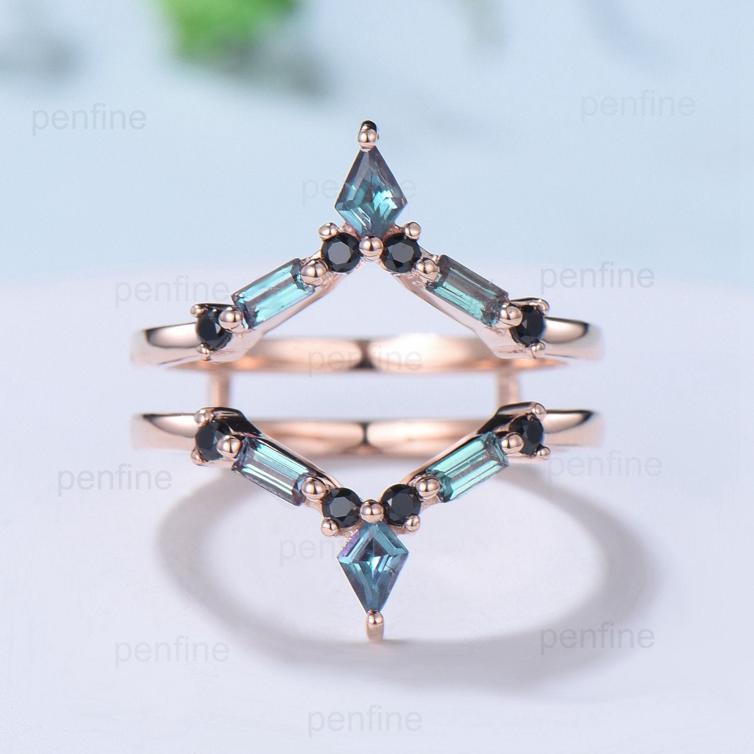 14K White Gold Alexandrite Wedding Band - Floral Double Curved Enhancer Ring for Women | Anniversary Gift, Bridal Jewelry, Engagement Ring Enhancer