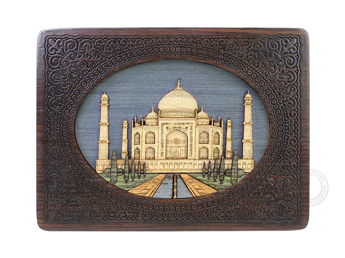 Handmade Taj Mahal Keepsake Wooden Jewelry Box - Personalized Engraved Memory & Watch Storage - 8x6 Inch Decorative Gift Box for Wedding, Anniversary & Home Décor