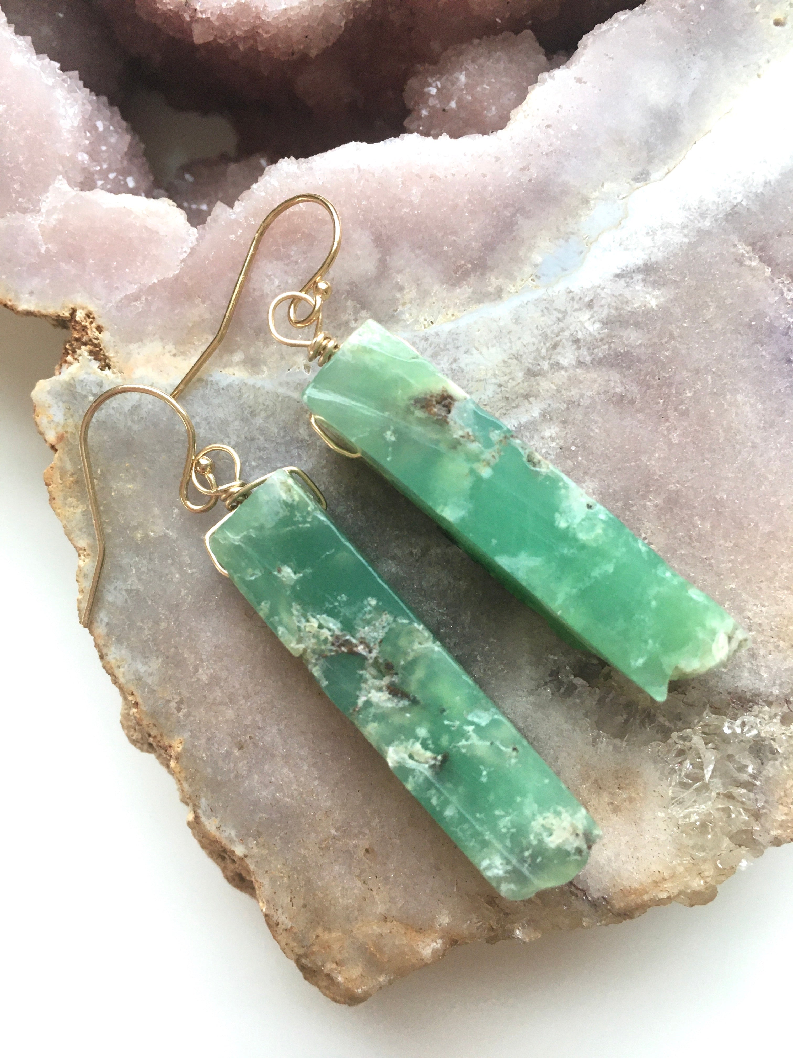Natural Raw Chrysoprase Gemstone Earrings - Handmade Dangle Earrings for Women | Perfect for Boho, Wedding & Everyday Jewelry
