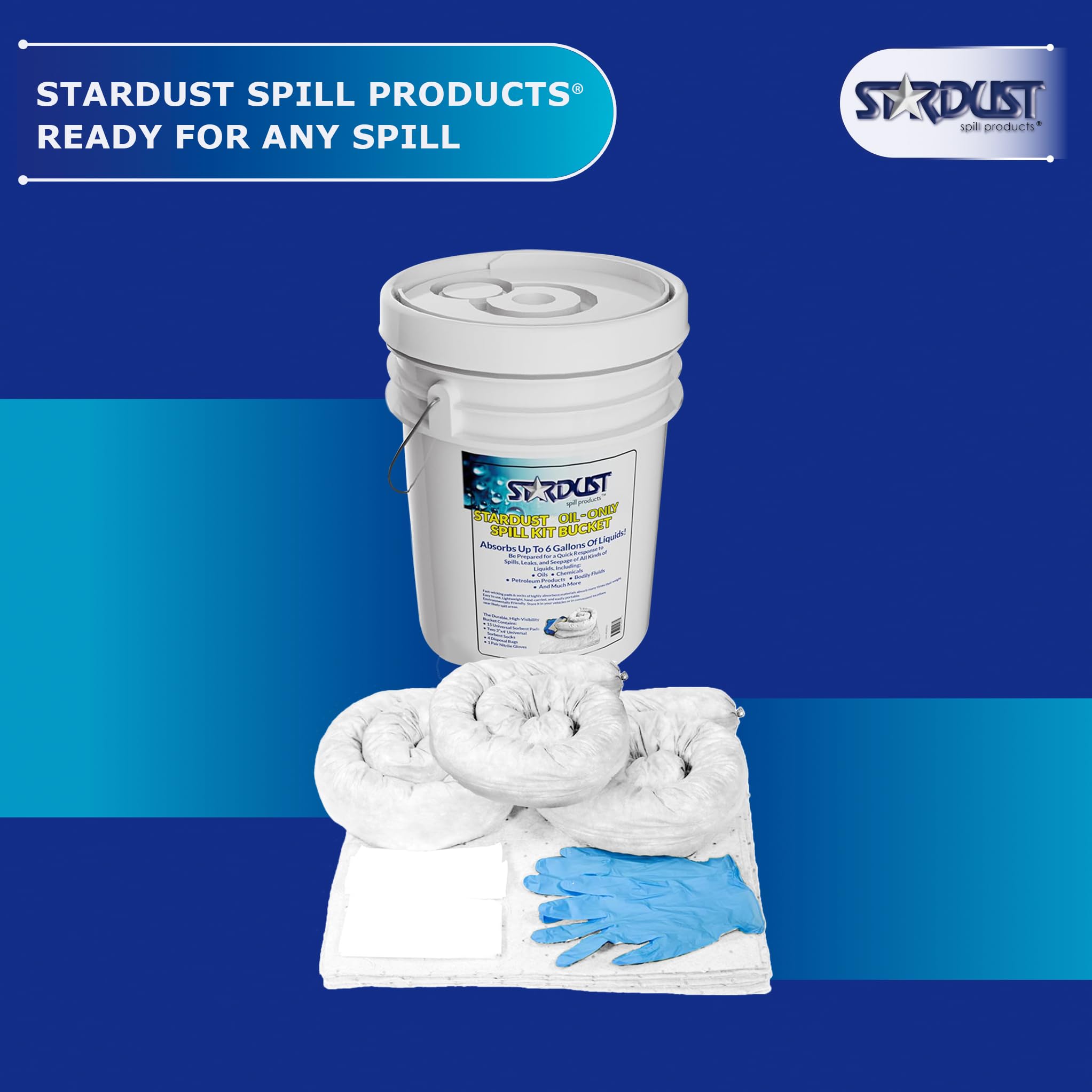 OSHA Approved Stardust Spill Products D905P Oil Spill Kit - Portable Bucket with 20 Oil Absorbent Pads, 3