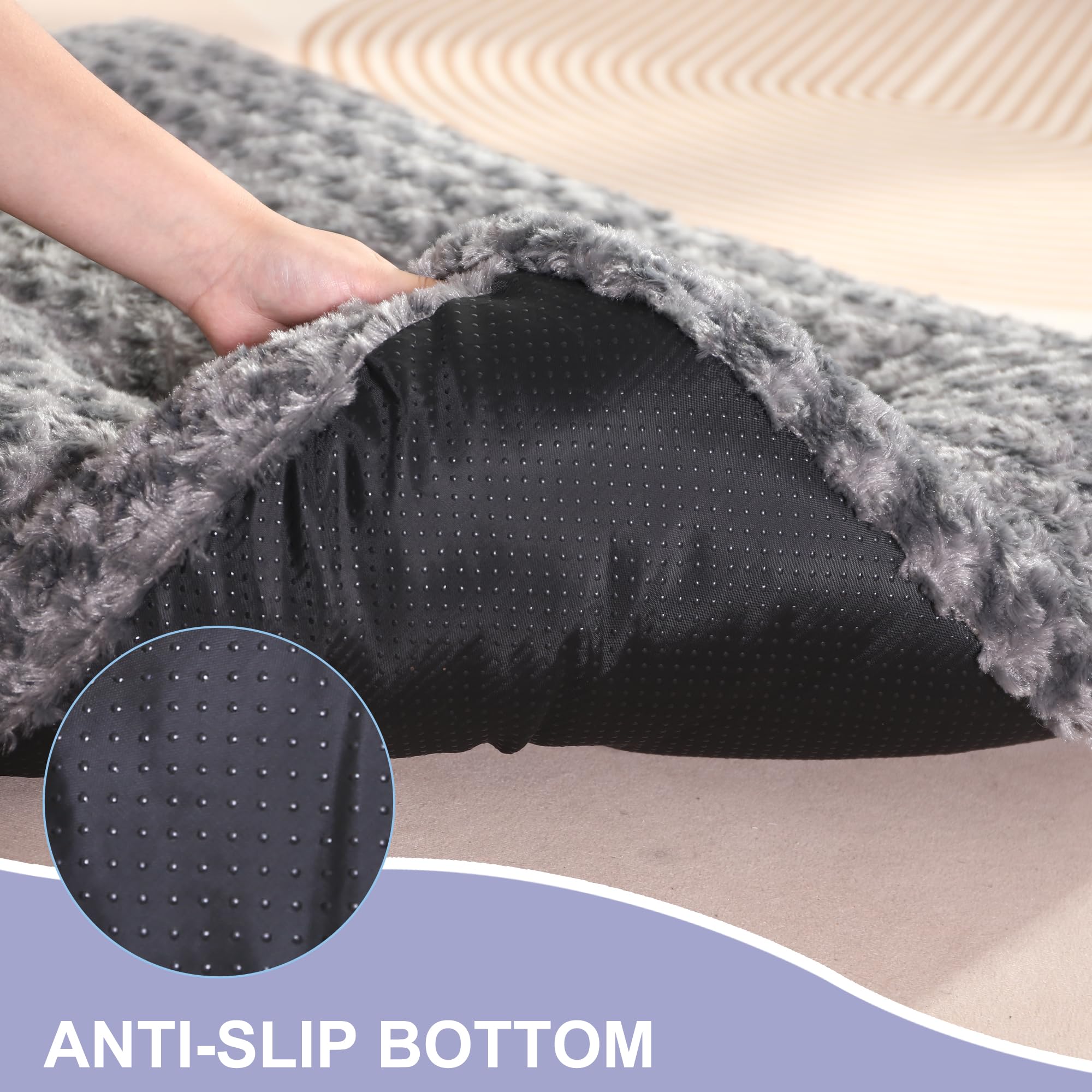 Bedfolks Plush Dog Crate Bed - Washable Large Dog Bed with Anti-Slip Bottom, 35x23 Inch Fluffy Kennel Pad for Comfortable Sleeping - Dark Grey | Perfect for Crates, Kennels & Home Use