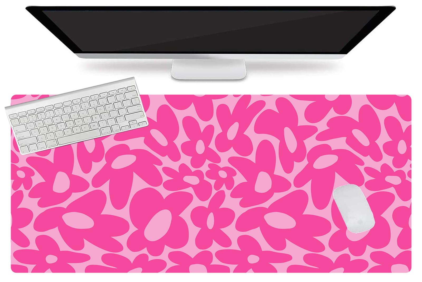 XXL Non-Slip Gaming Mouse Pad with Rubber Base - Waterproof Large Desk Mat for Keyboard & Laptop - Perfect for PC Gaming, Office Work & Home Use - Hot Pink Daisy Design