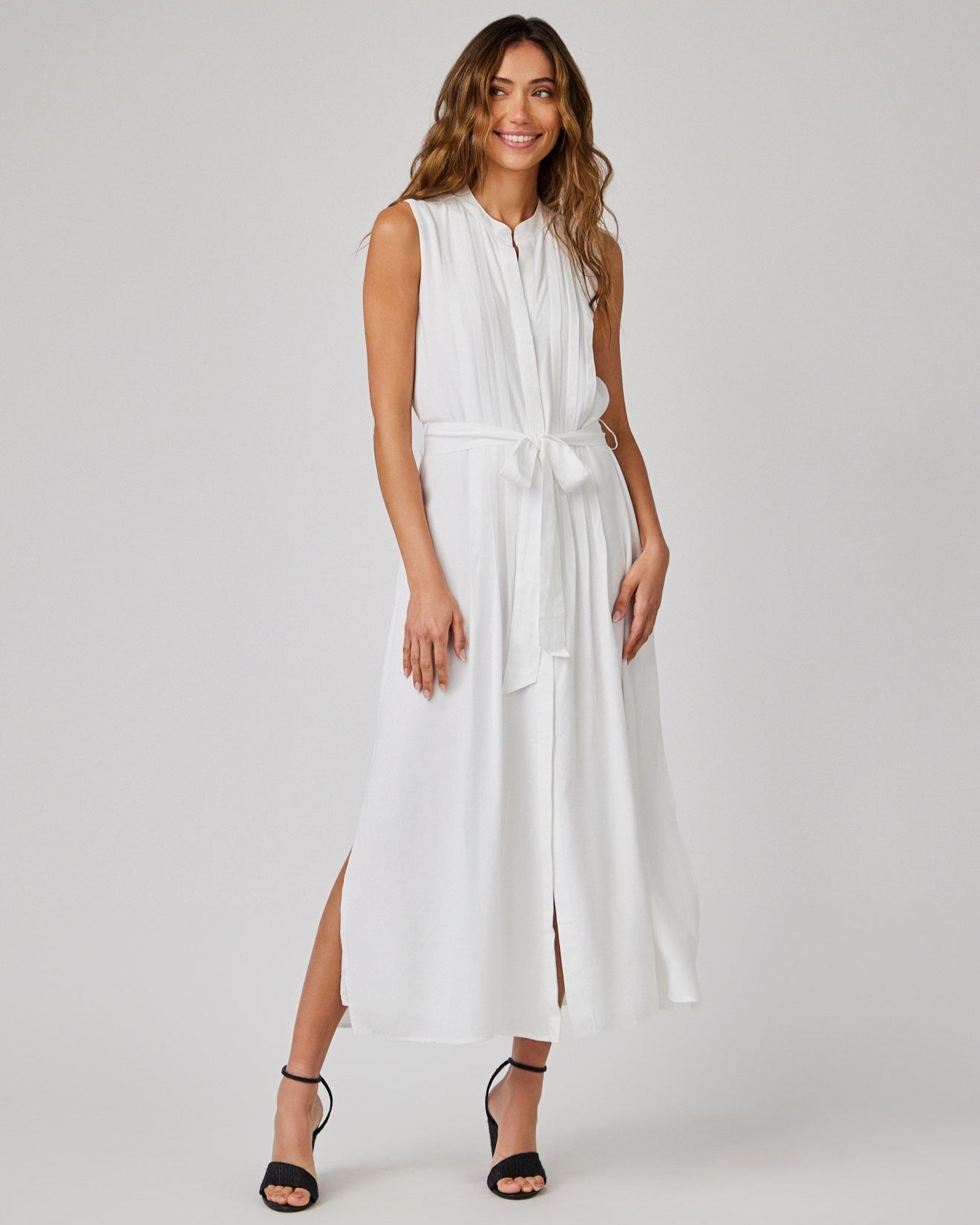 Elegant White Pintuck Maxi Dress for Women - Flowy Summer Beach Dress, Boho Chic Party Wear & Casual Outfit