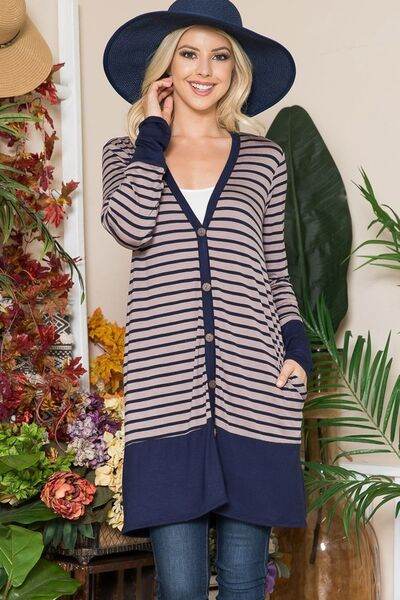 Celeste Striped Button-Up Long Sleeve Cardigan for Women - Plus Size Casual Knitwear for Fall & Winter | Office, Date Night & Layering Outfits