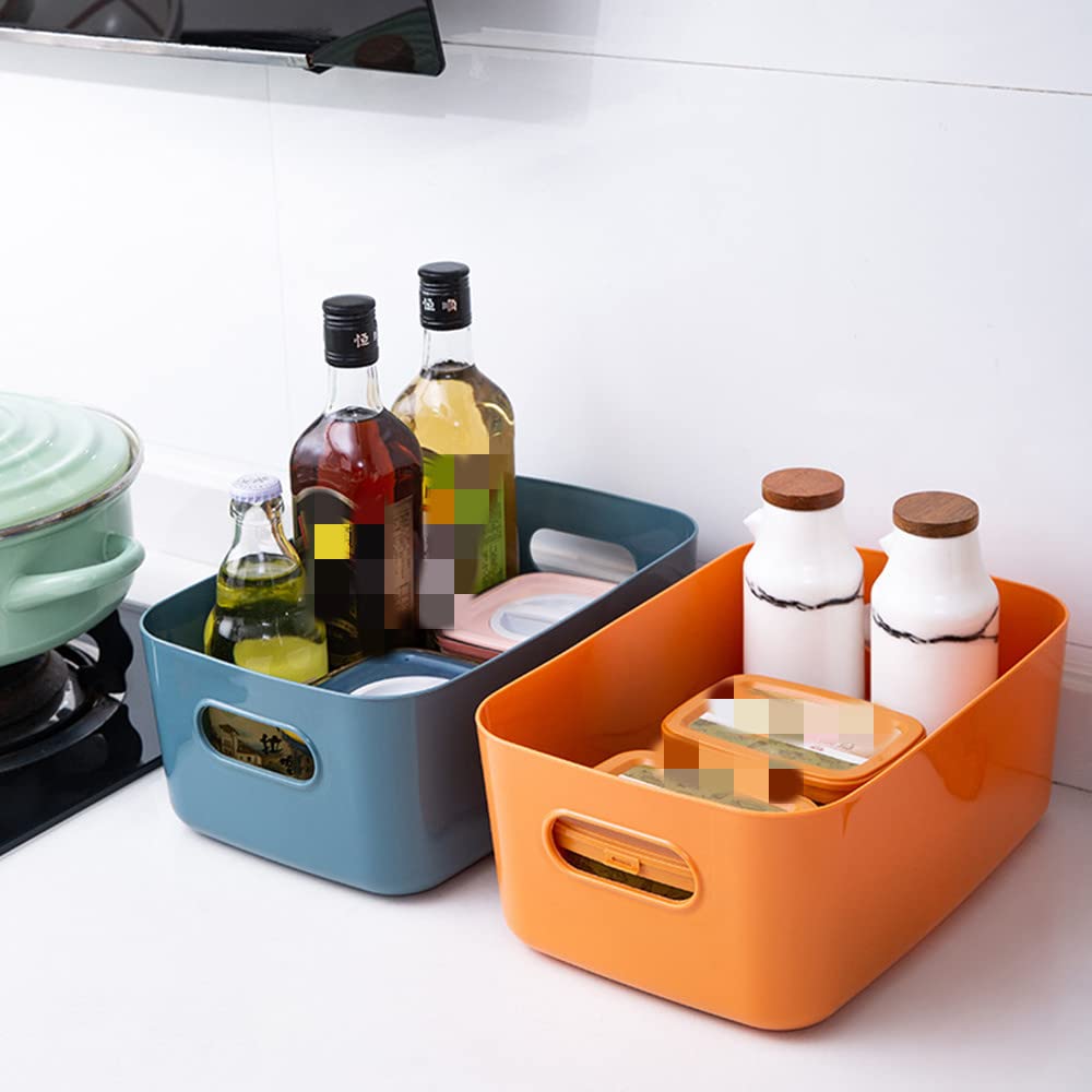 Colorful Plastic Storage Box with Handles - Organize Socks, Cosmetics for Bathroom & Kitchen (M, Orange)